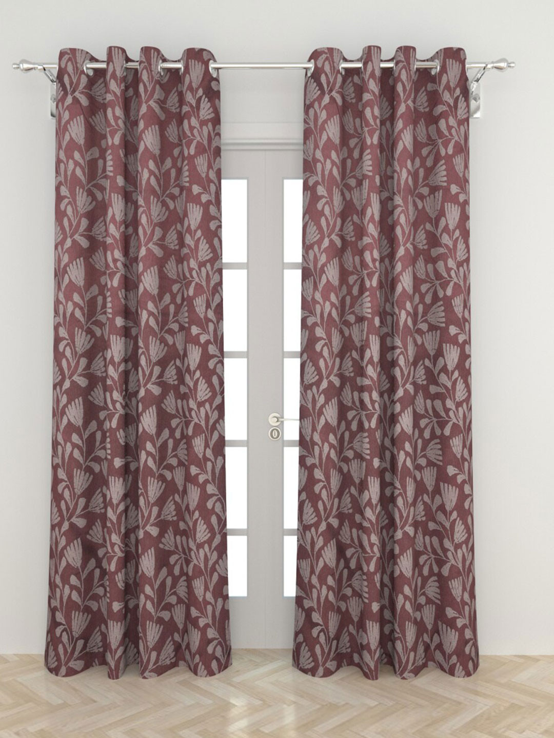 

Home Centre Maroon & Grey Set of 2 Floral Black Out Door Curtain