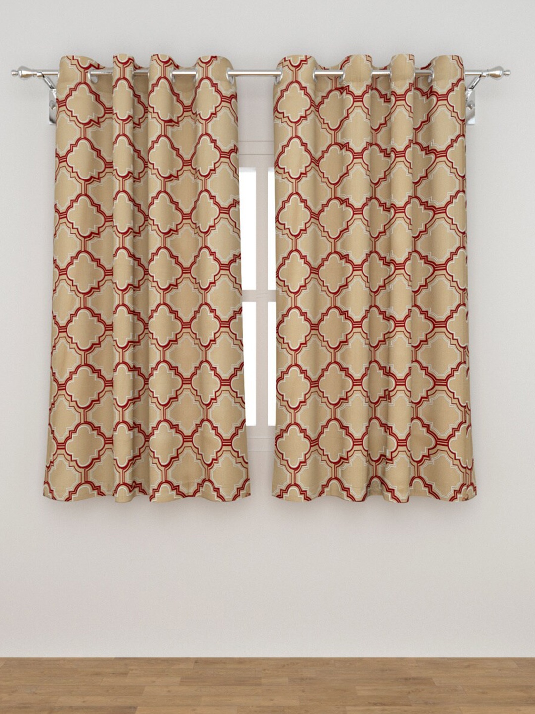 

Home Centre Beige & Red Set of 2 Geometric Printed Black Out Window Curtains