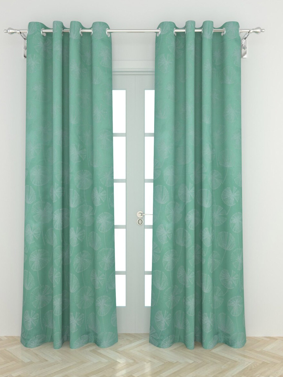 

Home Centre Sea Green Set of 2 Floral Black Out Door Curtains