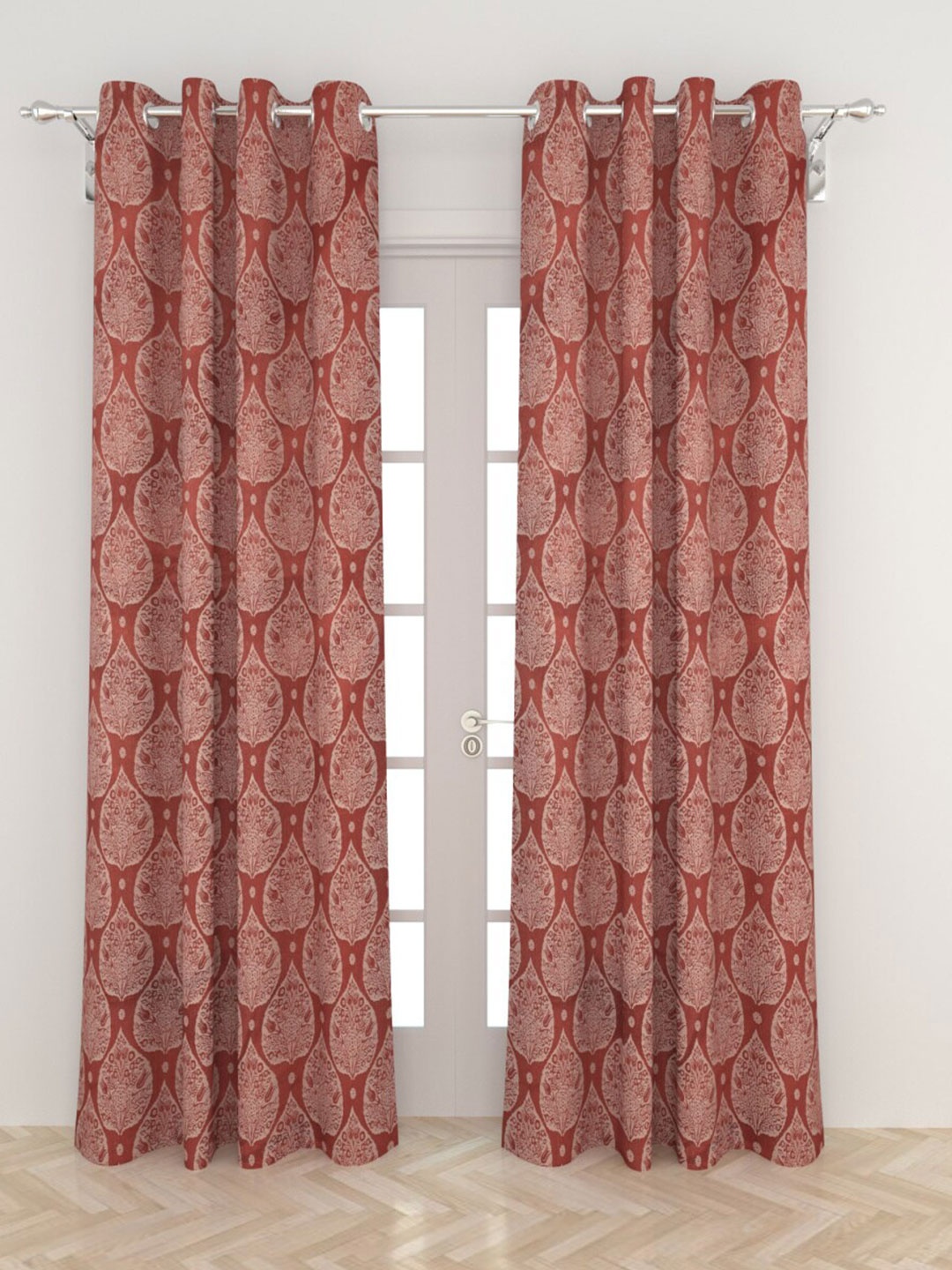 

Home Centre Red & Beige Set of 2 Black Out Door Curtain