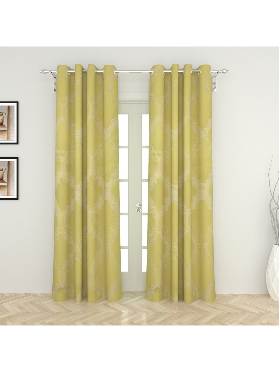 

Home Centre Yellow Printed Blackout Door Curtains