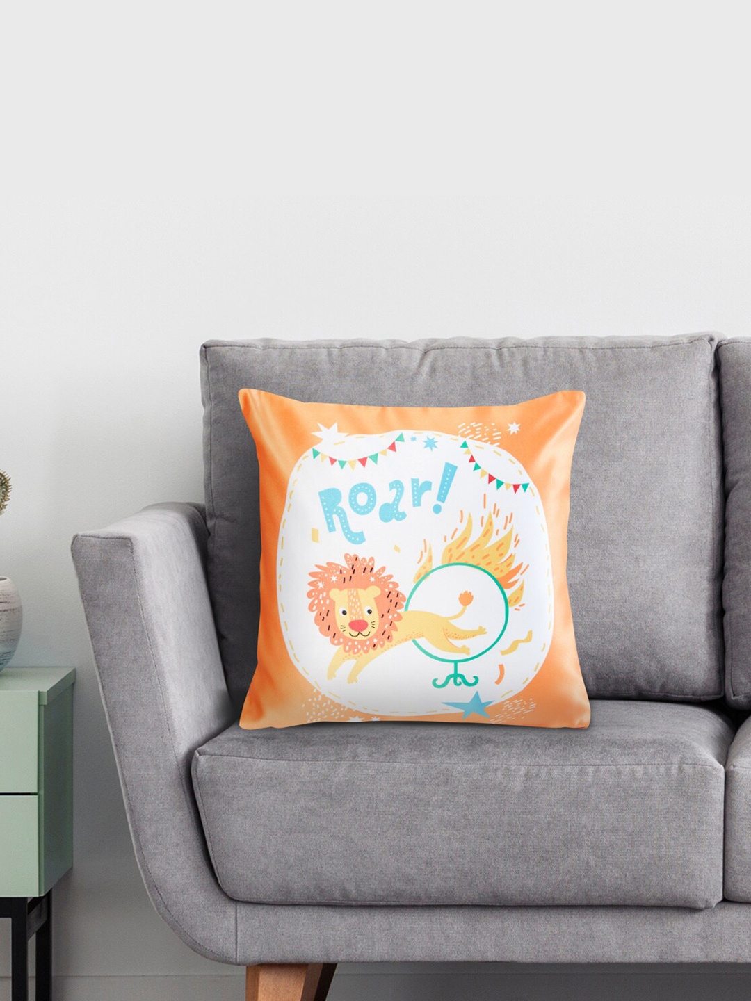 

Home Centre Orange & White Printed Square Cushion Cover