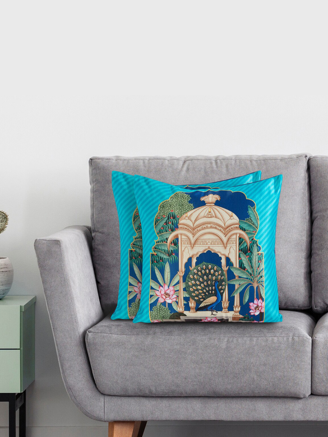 

Home Centre Teal & Blue Set of 2 Floral Square Cushion Covers