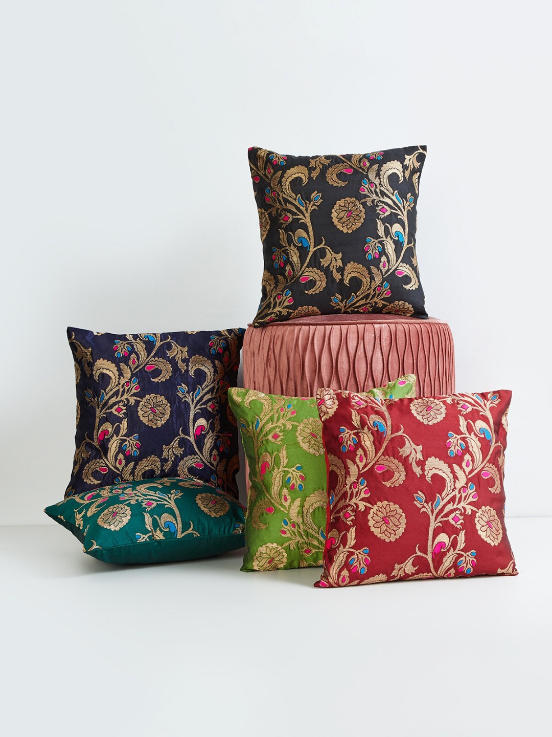 

Home Centre Multicolour Set of 5 Ethnic Motifs Square Cushion Covers, Blue
