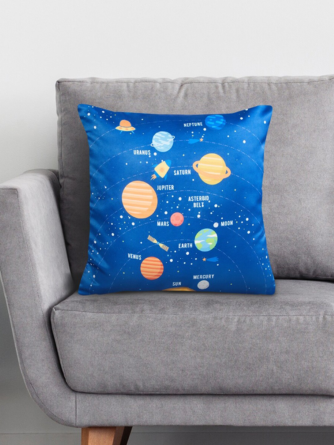 

Home Centre Blue & Orange Planets Printed Square Cushion Cover