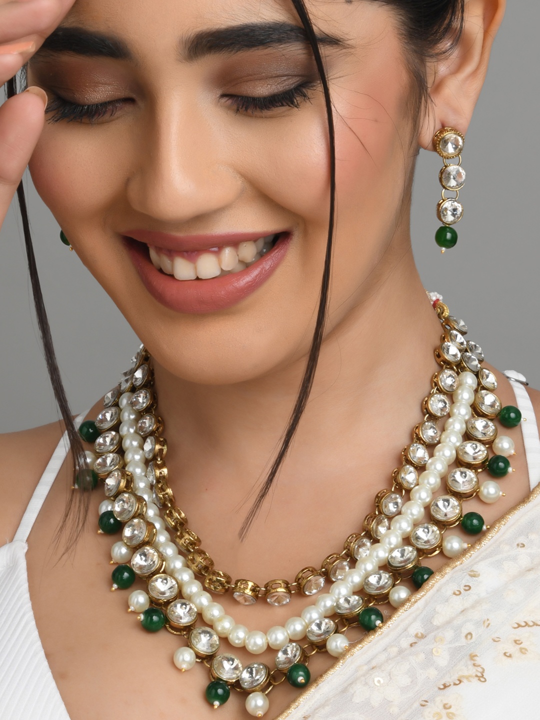 

Fida Gold-Plated Green Beaded & Layered Choker Jewelery Set