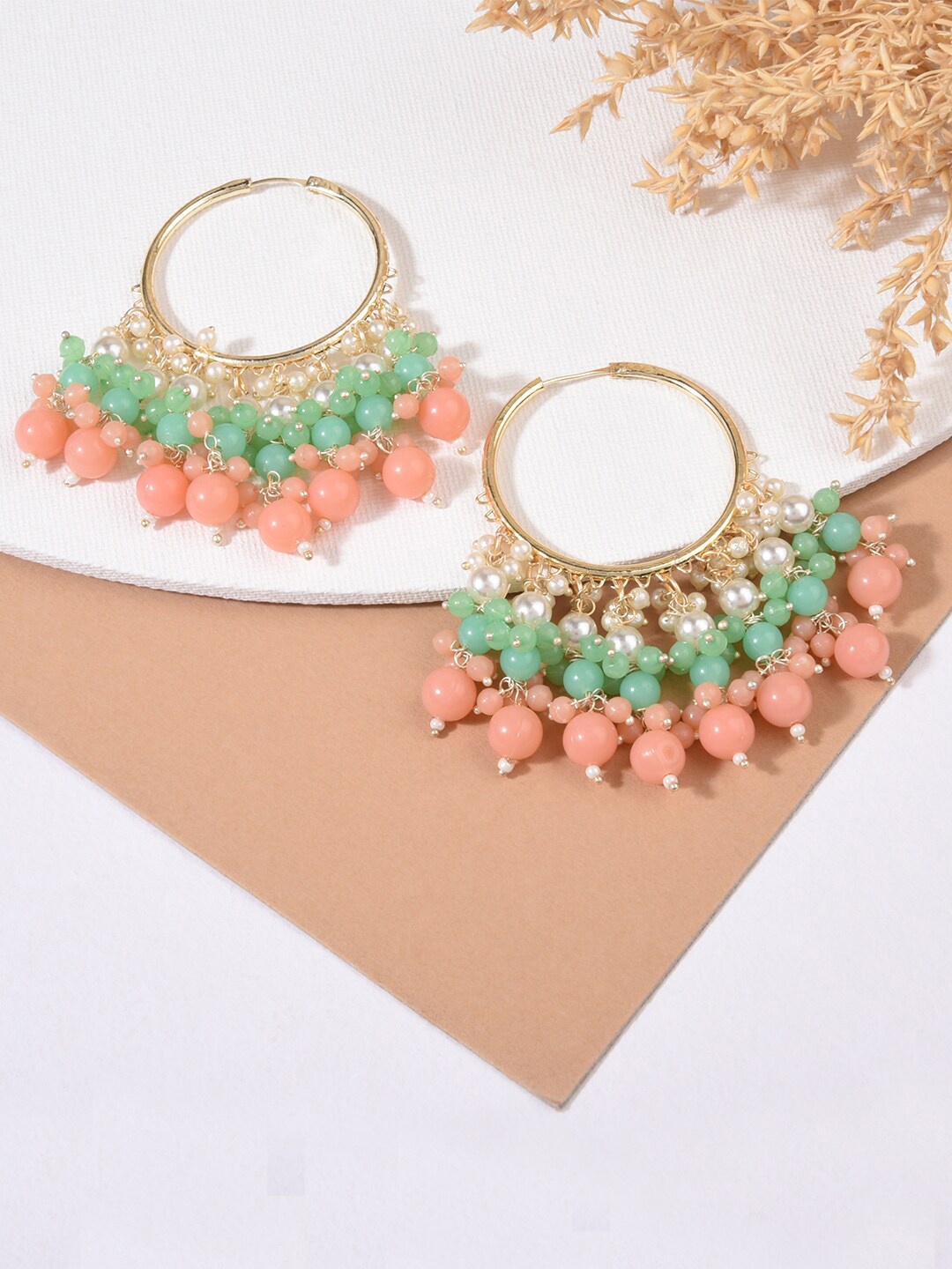 

Fida Gold-Toned & Pink Circular Hoop Earrings
