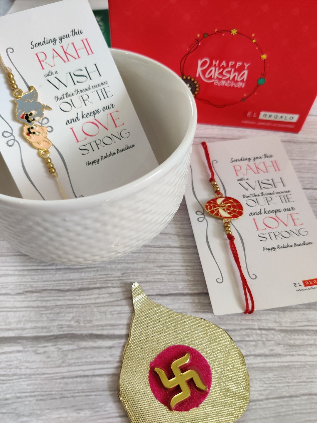 

EL REGALO Kids Set of 2 Rakhi Gift Set, Red