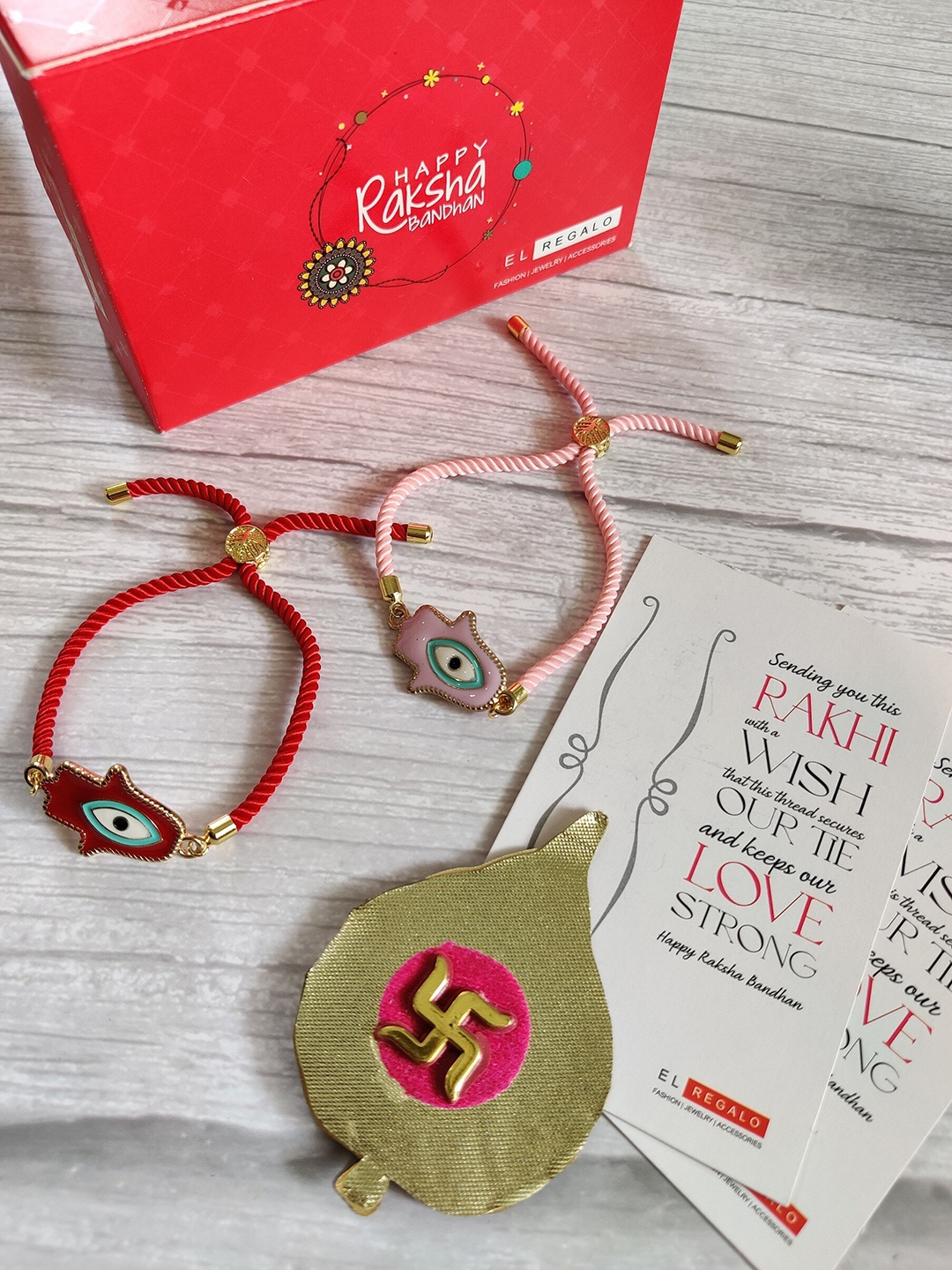 

EL REGALO Bhaiya Bhabhi Set of 2 Red Pink 2 Rakhi Greeting Card Combo