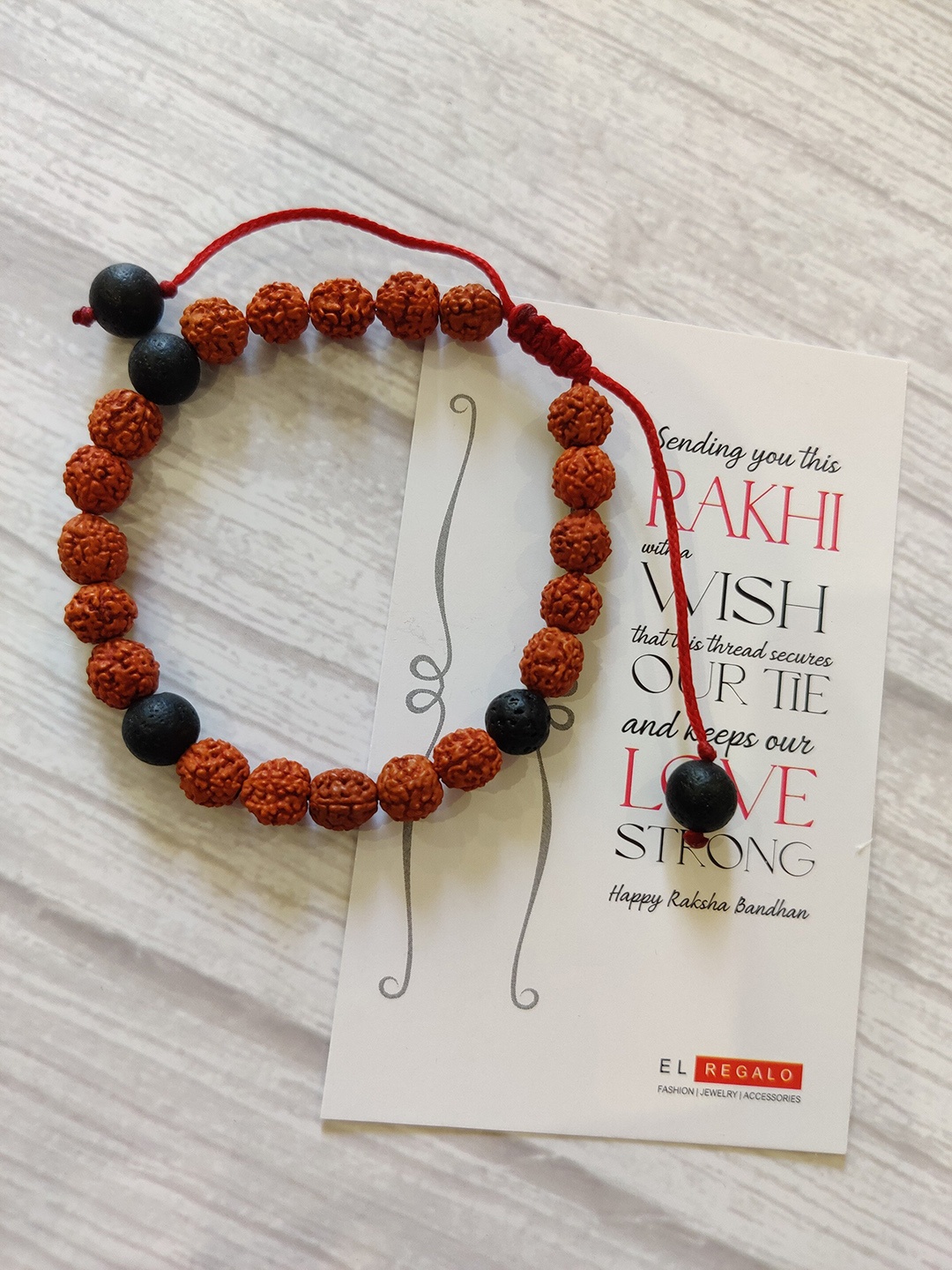 

EL REGALO Brown Rudraksh Rakhi & Roli Chawal Set