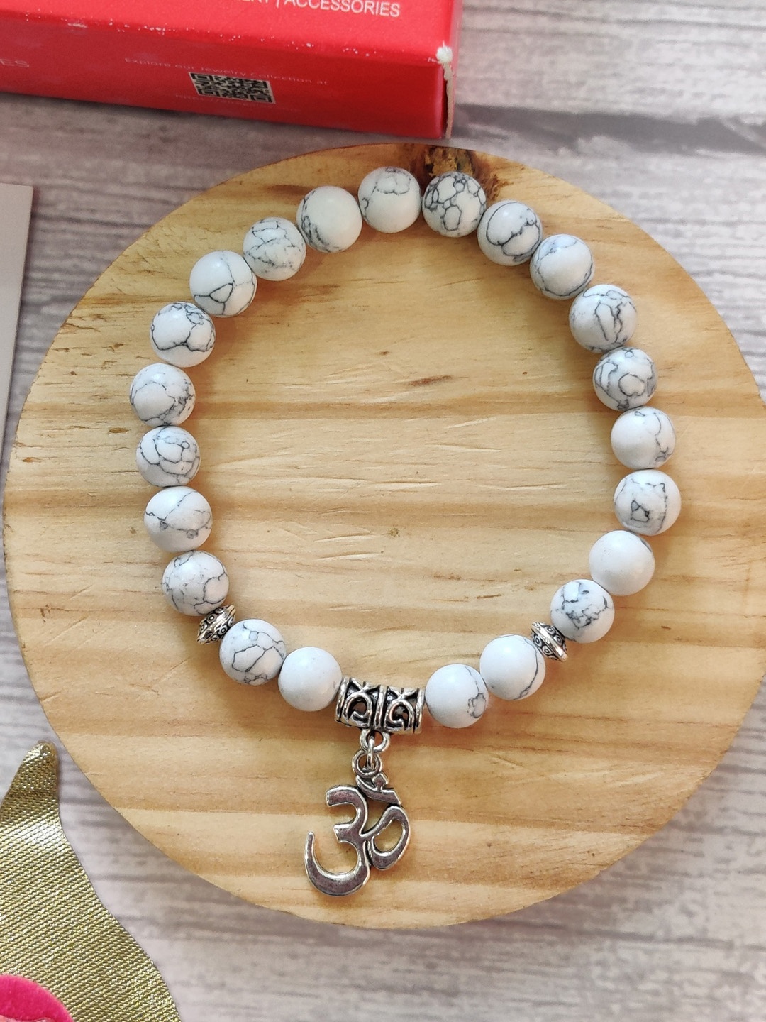 

EL REGALO White Om Bracelet Rakhi With Roli Chawal