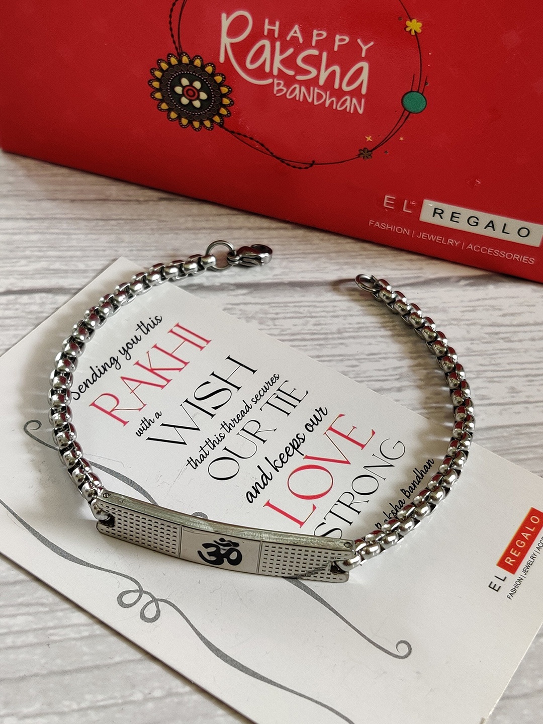 

EL REGALO Wraparound Om Bracelet Rakhi, Silver