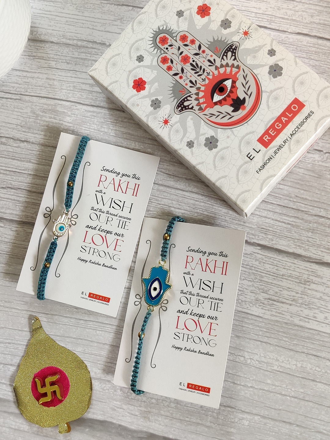 

EL REGALO Bhaiya Bhabhi Set of 2 Rakhi Roli Chawal, Blue