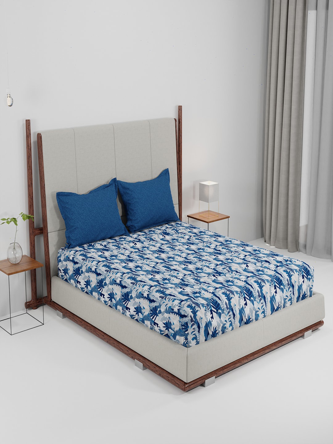 

Trident Blue & White Floral 144 TC Queen Bedsheet with 2 Pillow Covers
