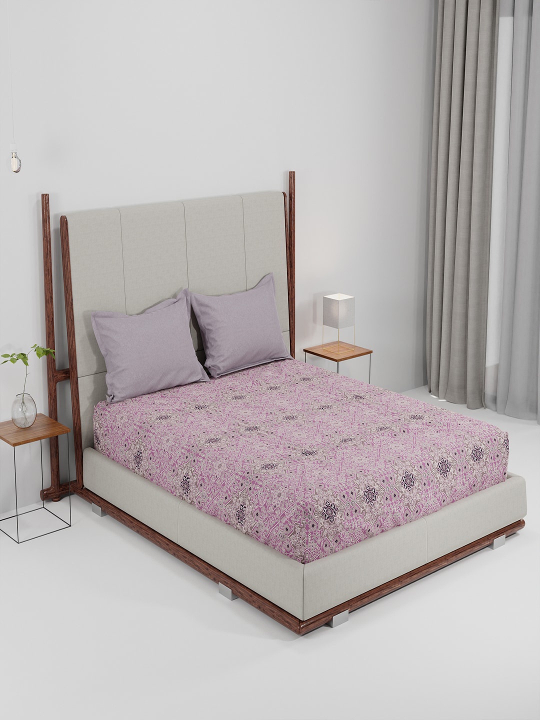 

MYTRIDENT Pink White Floral 144 TC Queen Pure Cotton Bedsheet with 2 Pillow Covers