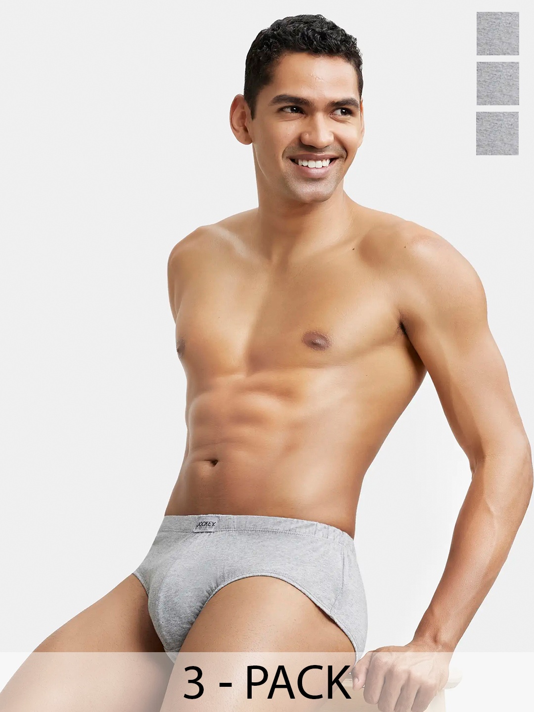 

Jockey Pack of 3 Super Combed Cotton Solid Brief with Ultrasoft Concealed Waistband-8035, Grey melange
