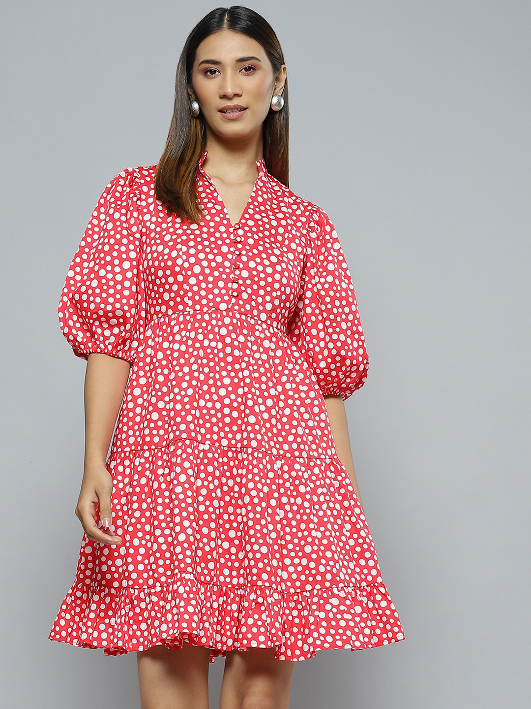 

Femella Red & White Cotton Tiered Mini Dress