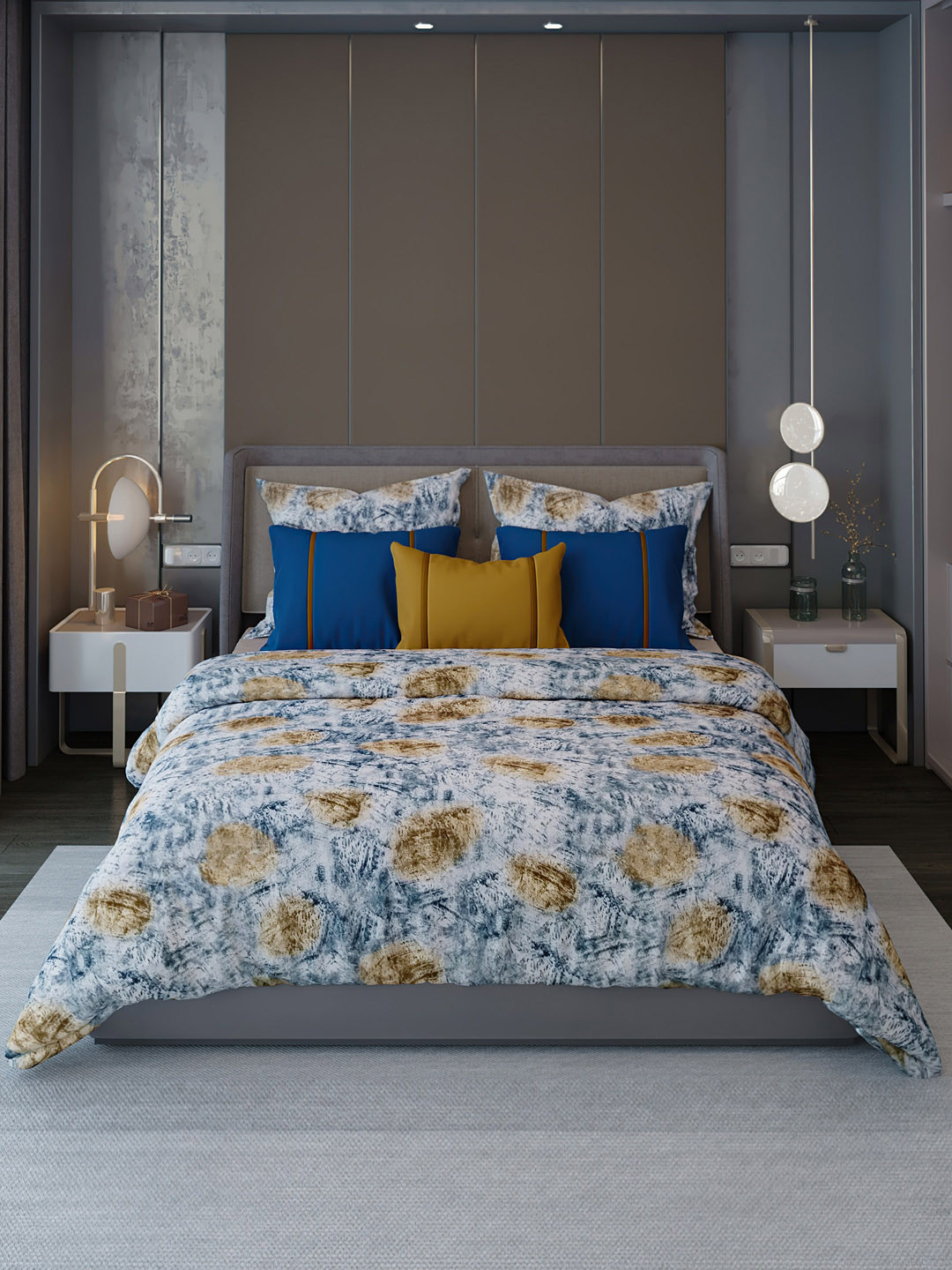 

LABHAM Blue & White 210 TC Cotton King Bedsheet with 2 Pillow Covers