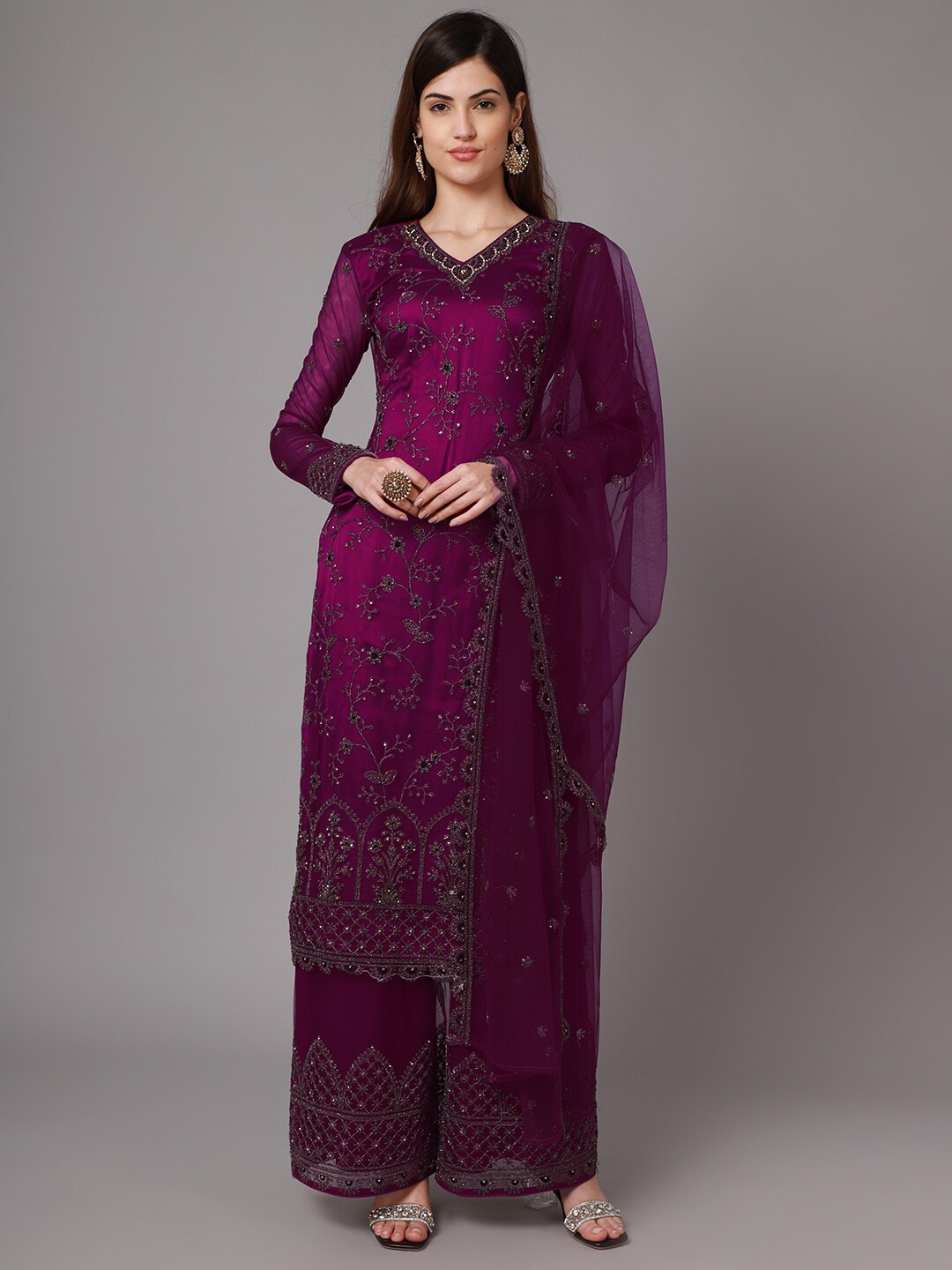 

Stylee LIFESTYLE Purple Embroidered Unstitched Dress Material