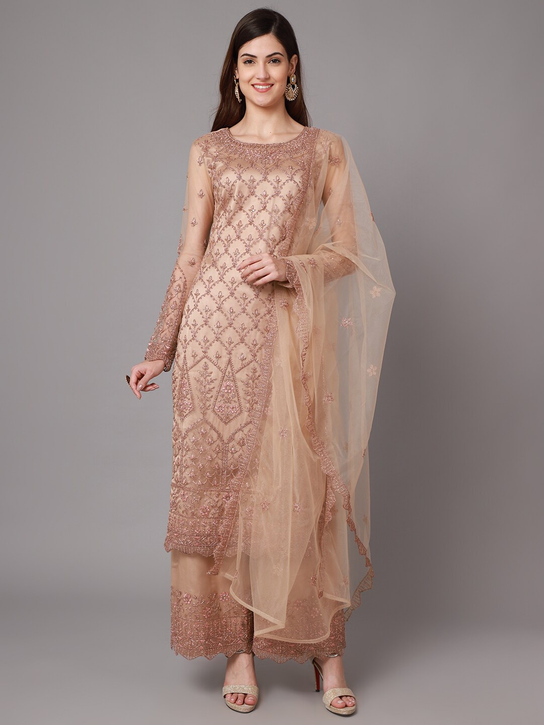 

Stylee LIFESTYLE Beige Embroidered Unstitched Dress Material