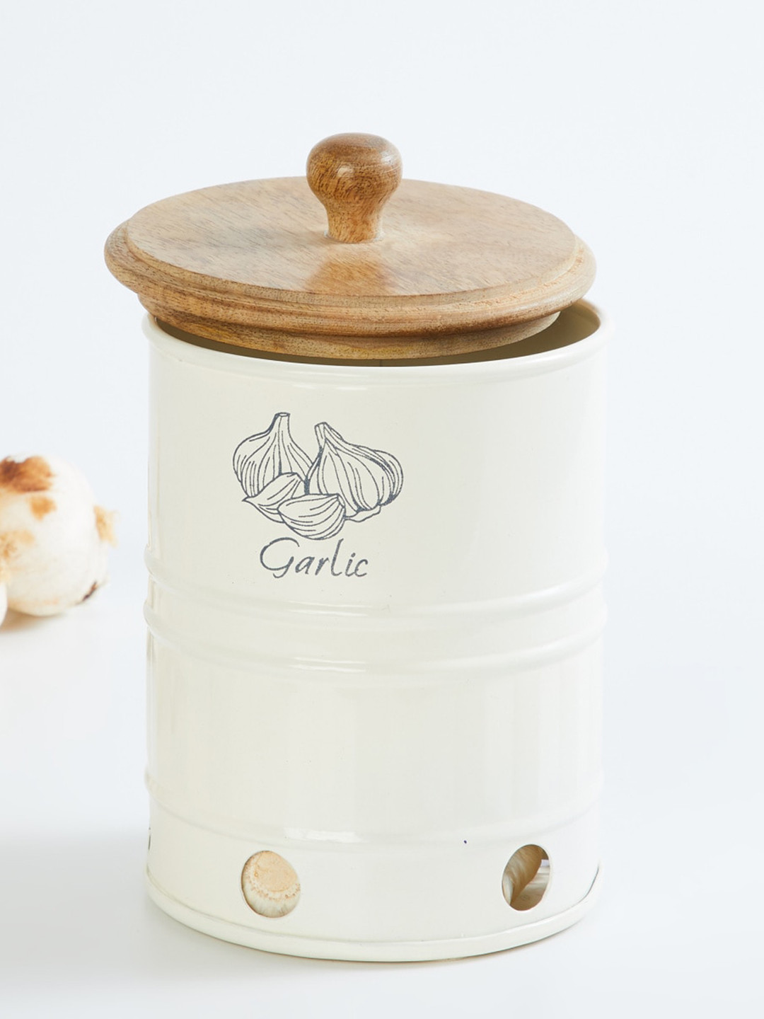 

Home Centre Cream & Brown Canister With Wooden Lid 1.1L