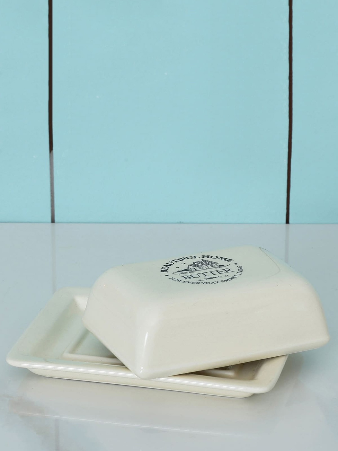

Home Centre Beige Colored Printed Microwave Safe Ceramic Butter Dish