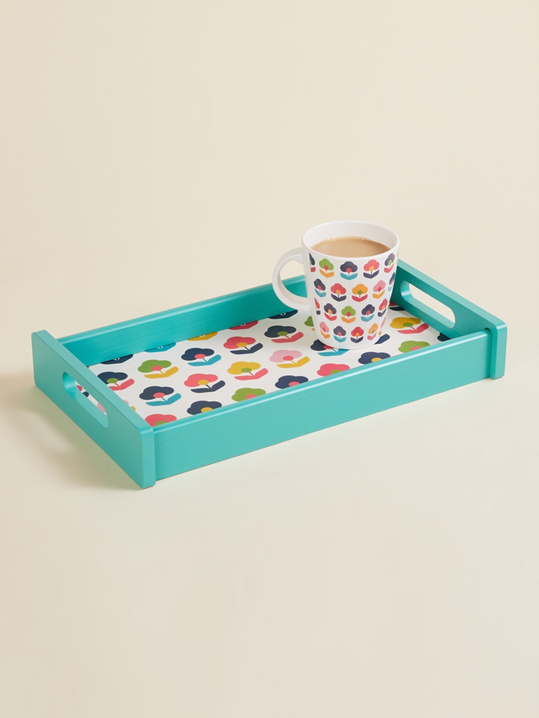 Home Centre Blue Corsica Retroglitz Printed Wooden Serving Tray