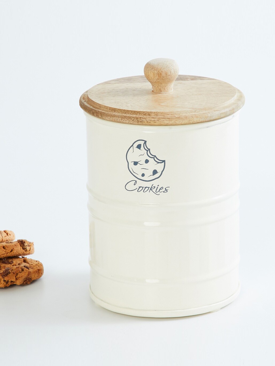 

Home Centre White & Brown Printed Wood Canister With Lid 1.1L