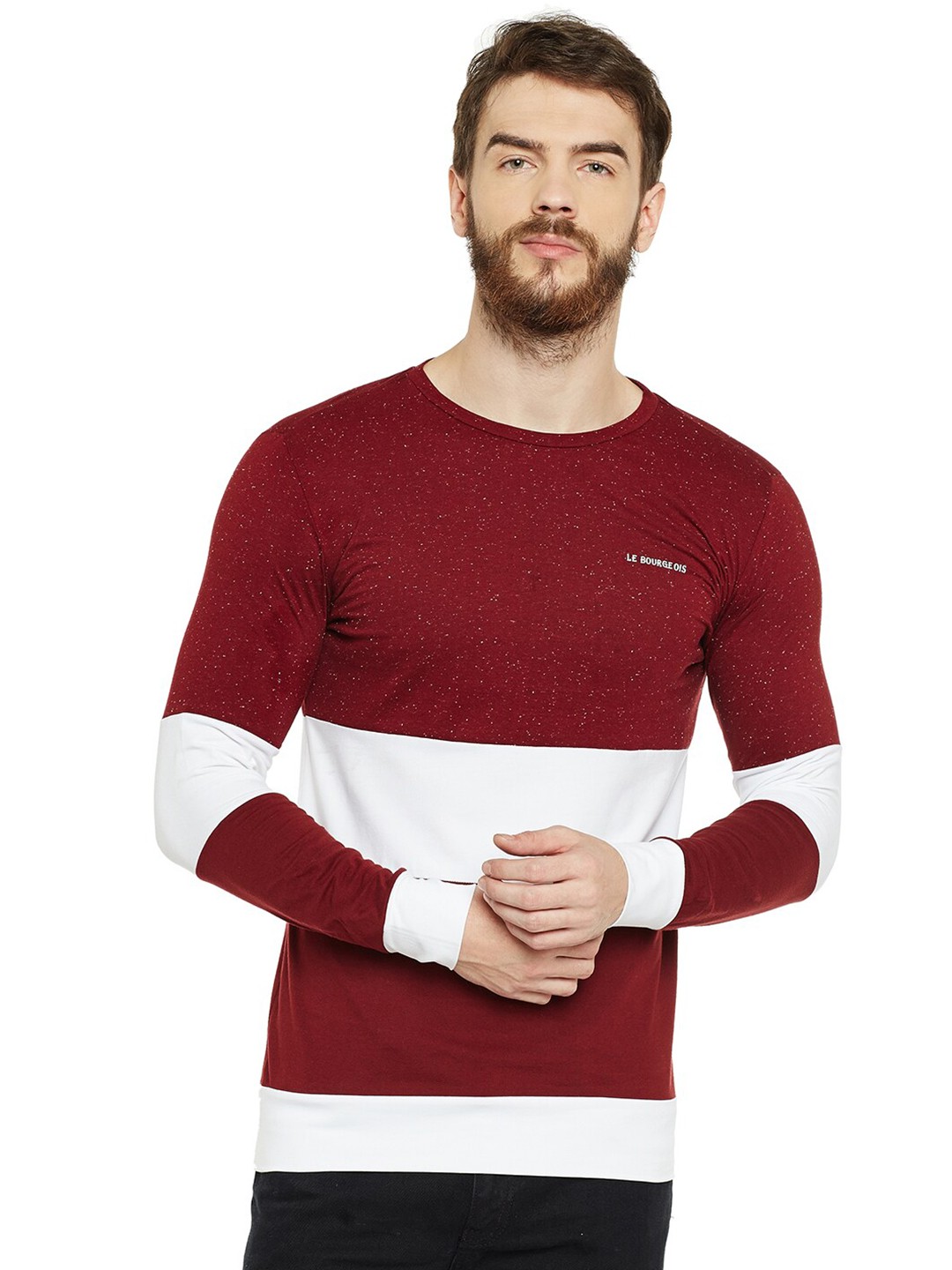 

LE BOURGEOIS Men Maroon Cotton Striped T-shirt