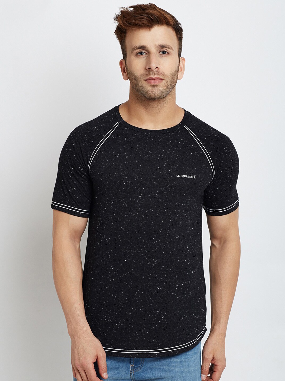

LE BOURGEOIS Men Black Applique T-shirt