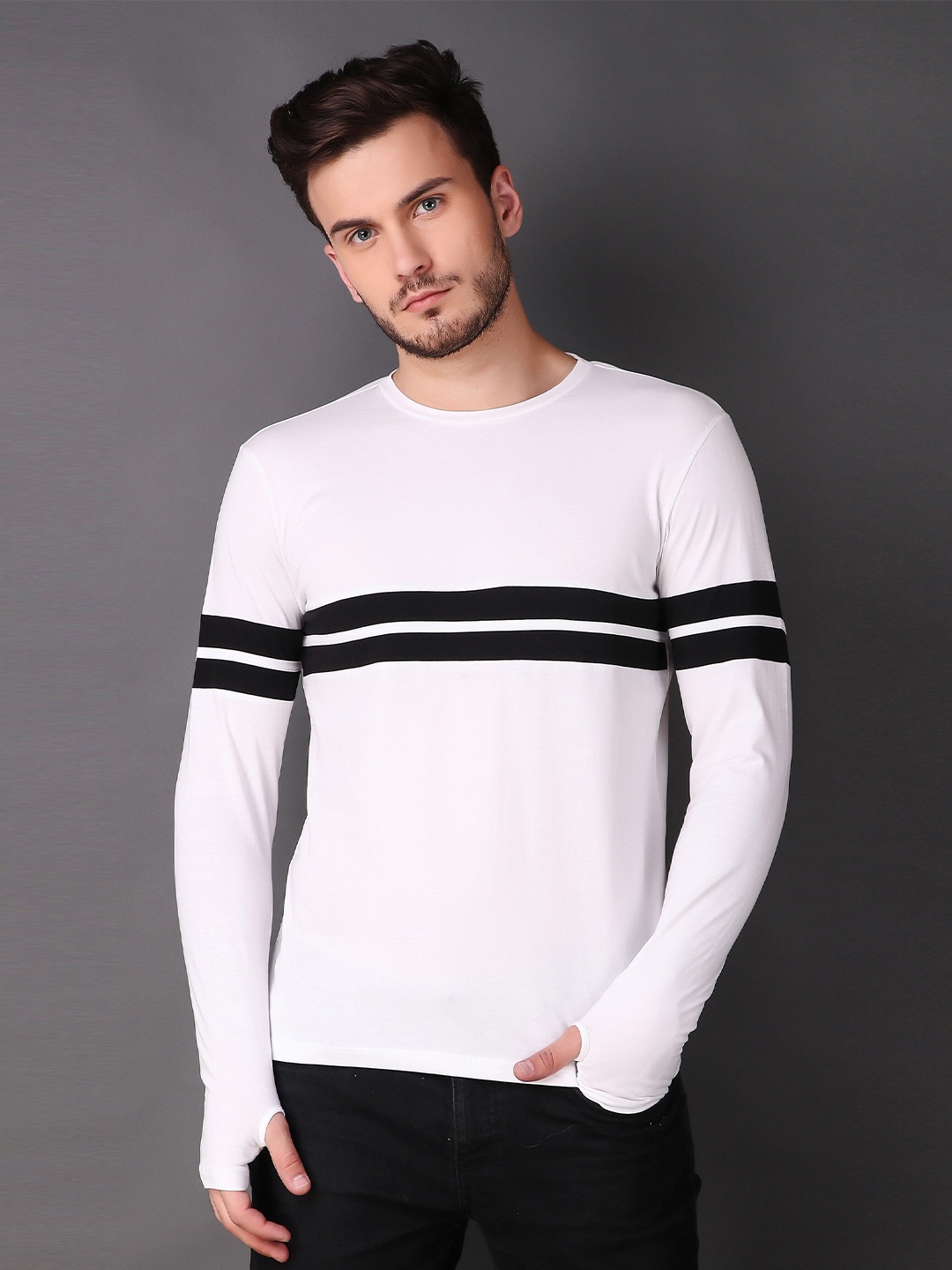 

LE BOURGEOIS Men White Striped T-shirt