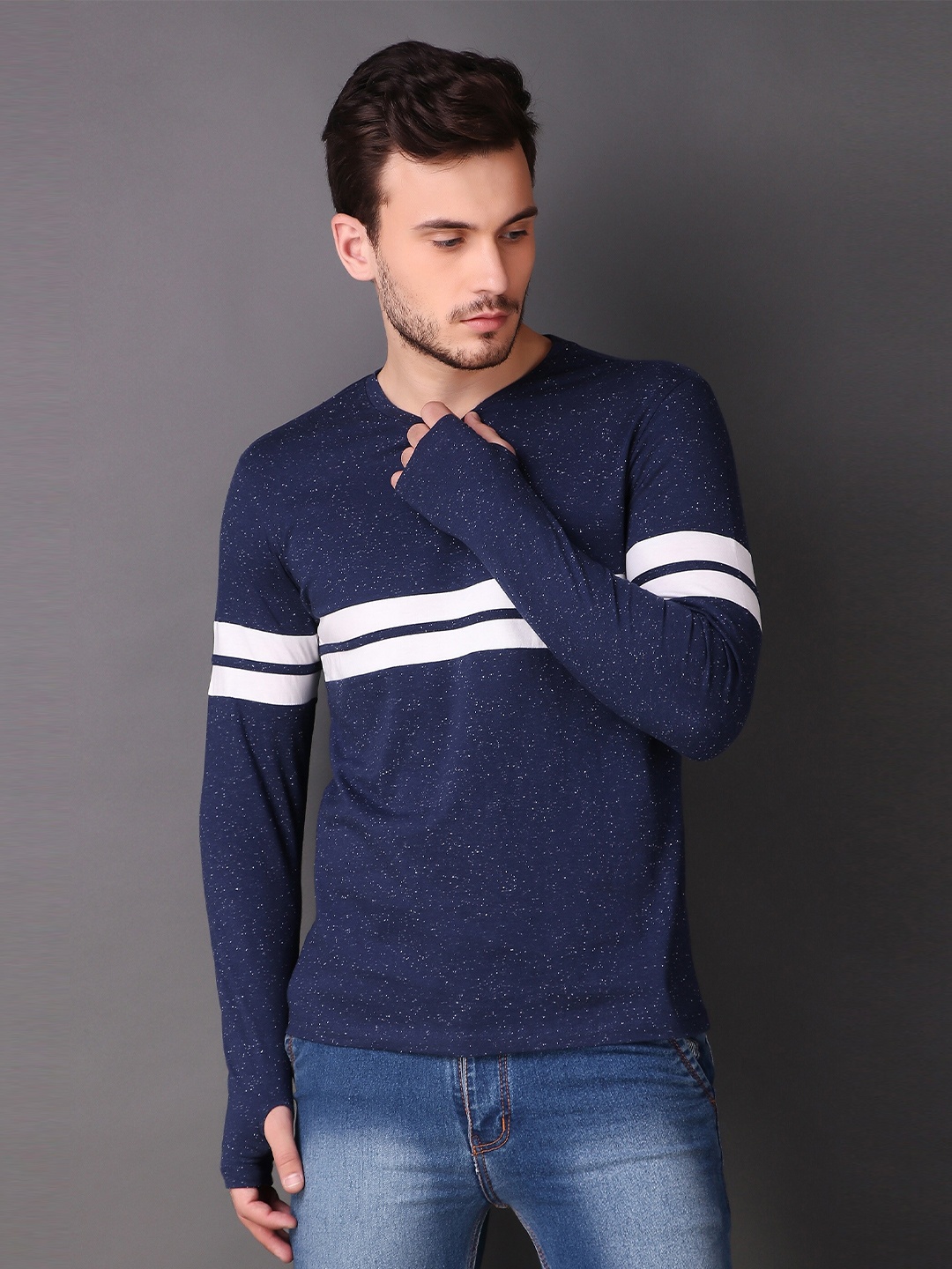 

LE BOURGEOIS Men Navy Blue Striped T-shirt