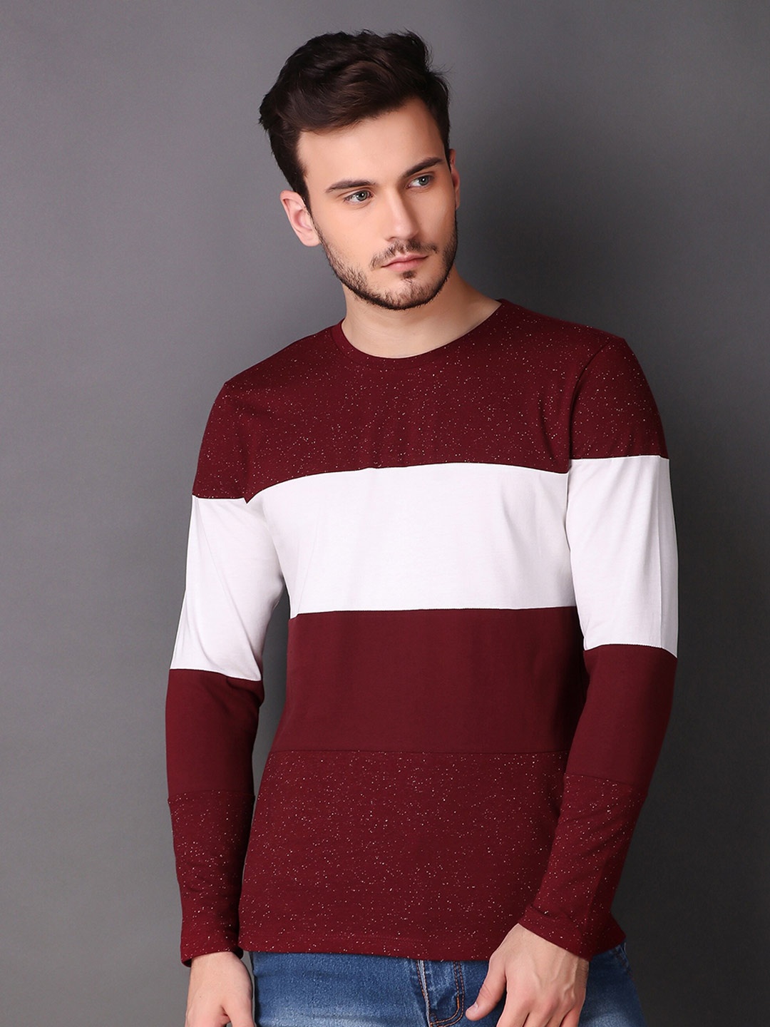 

LE BOURGEOIS Men Maroon Colourblocked T-shirt
