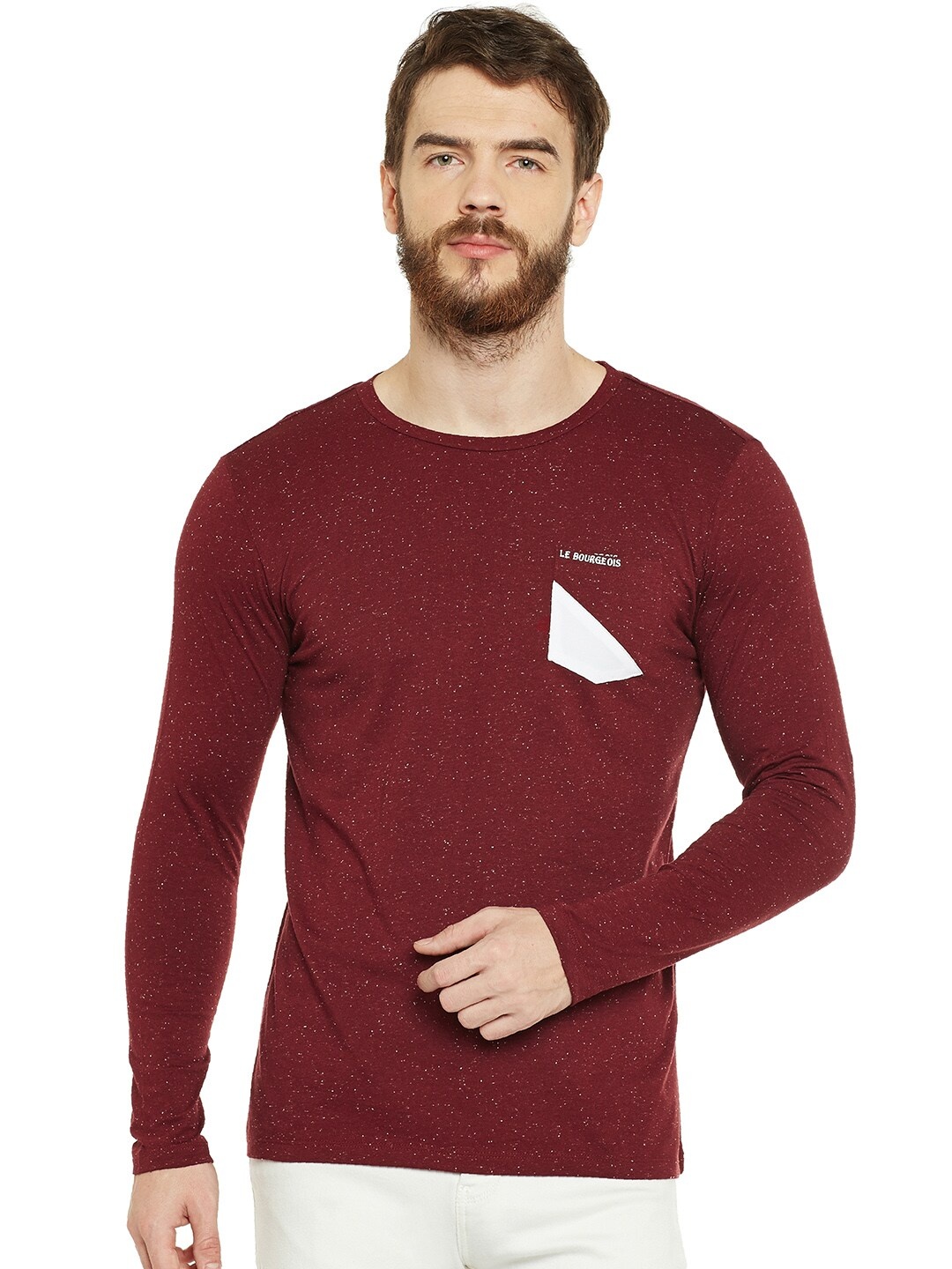 

LE BOURGEOIS Men Maroon Abstract T-shirt