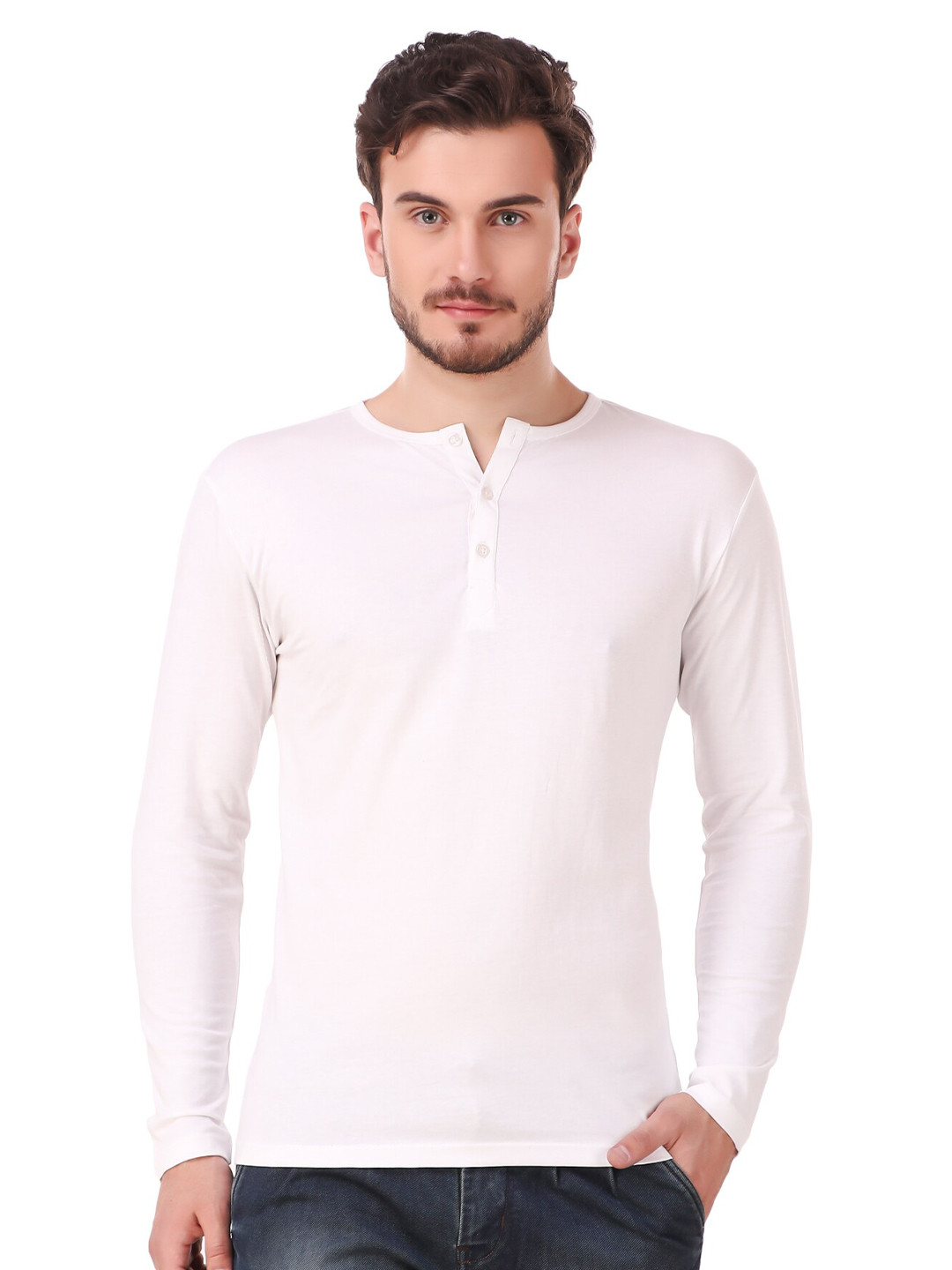 

LE BOURGEOIS Men White Mandarin Collar T-shirt