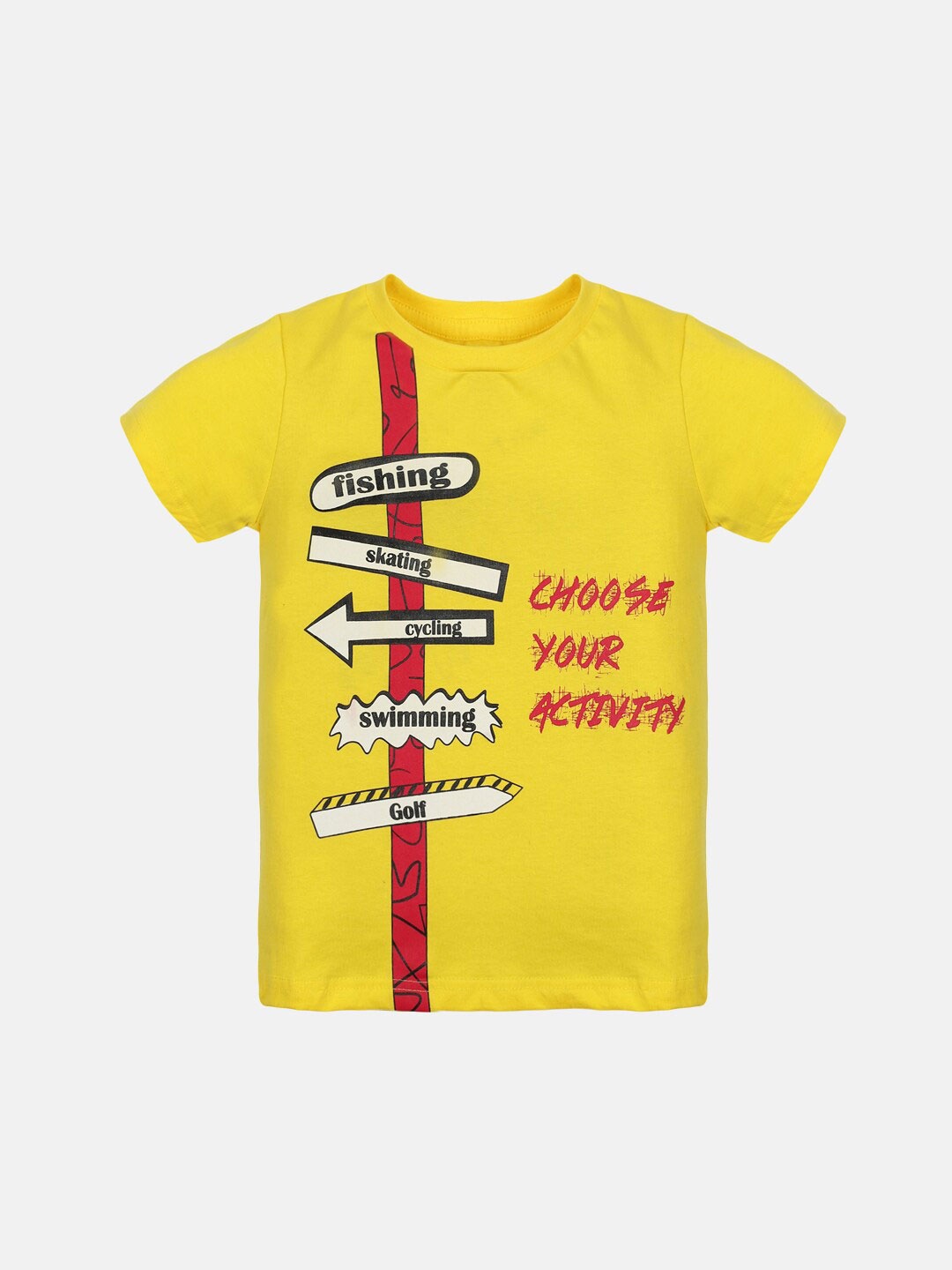 

KiddoPanti Boys Yellow & Red Printed Regular Fit T-shirt