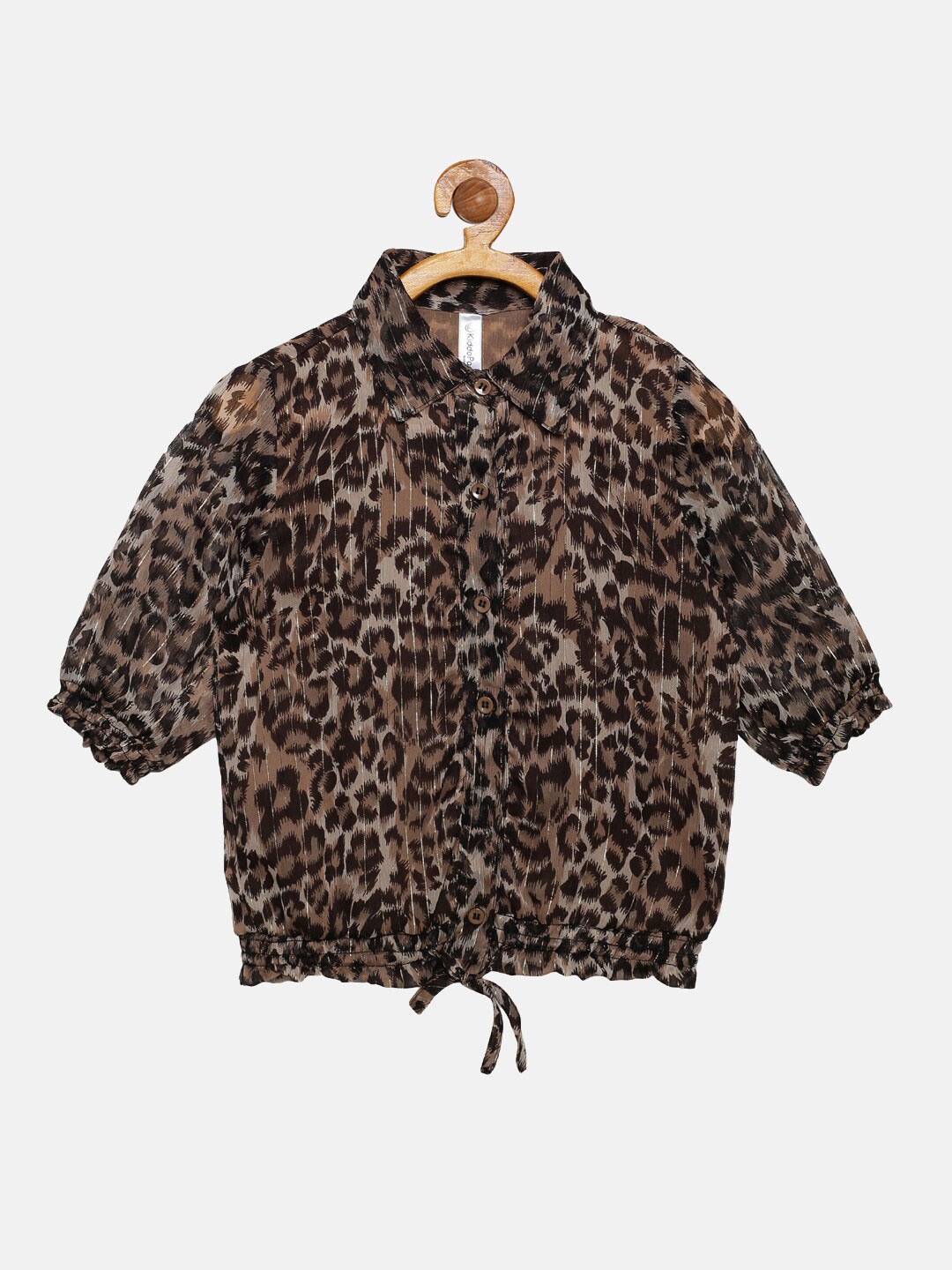 

KiddoPanti Brown Animal Print Georgette Shirt Style Top