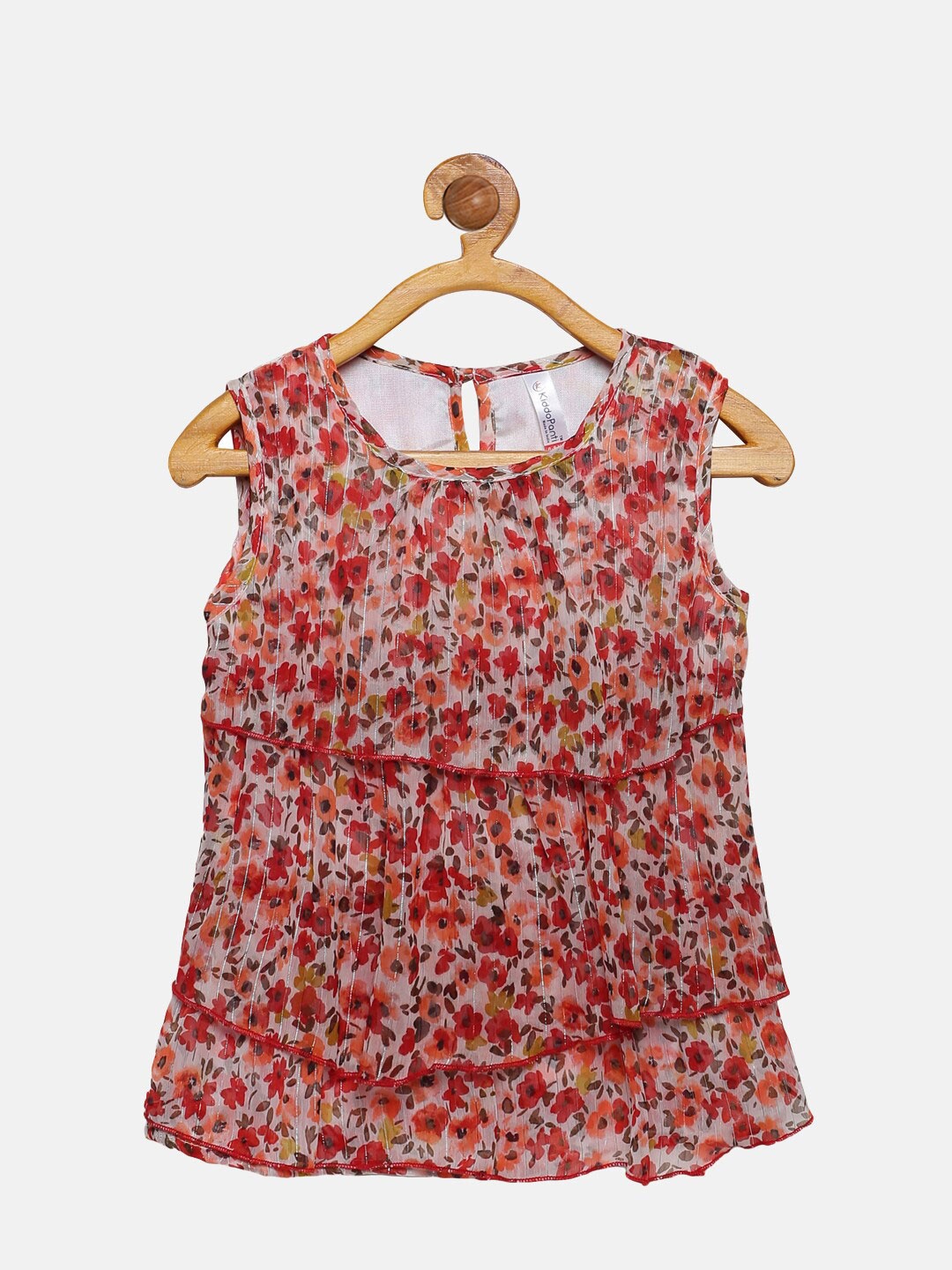 

KiddoPanti Red Floral Printed Georgette Layered Top