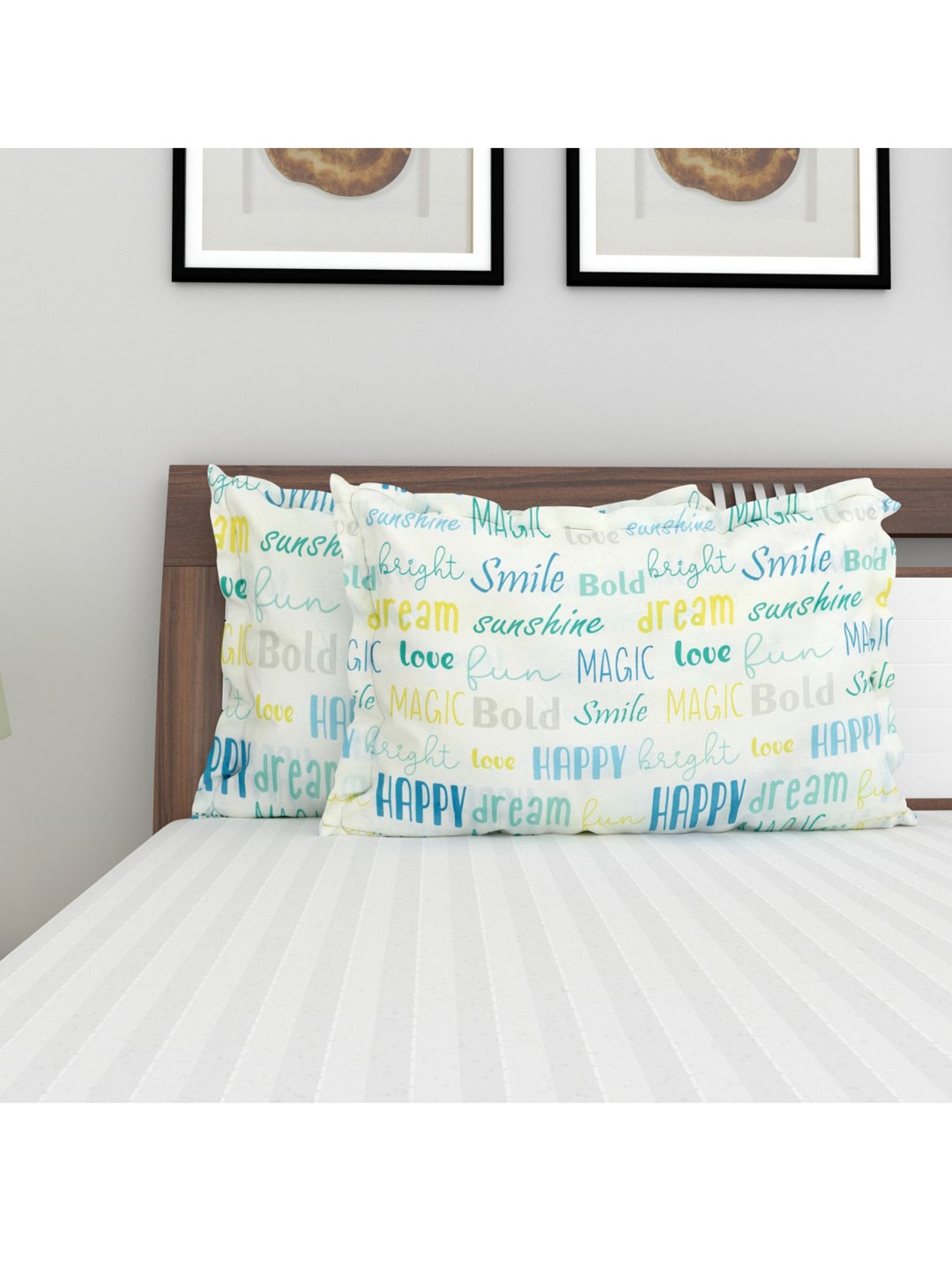 

Home Centre Set of 2 White & Blue Printed Cotton Pillow Covers