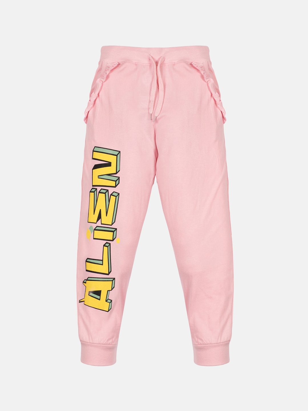 

KiddoPanti Girls Pink & Yellow Printed Pure Cotton Joggers