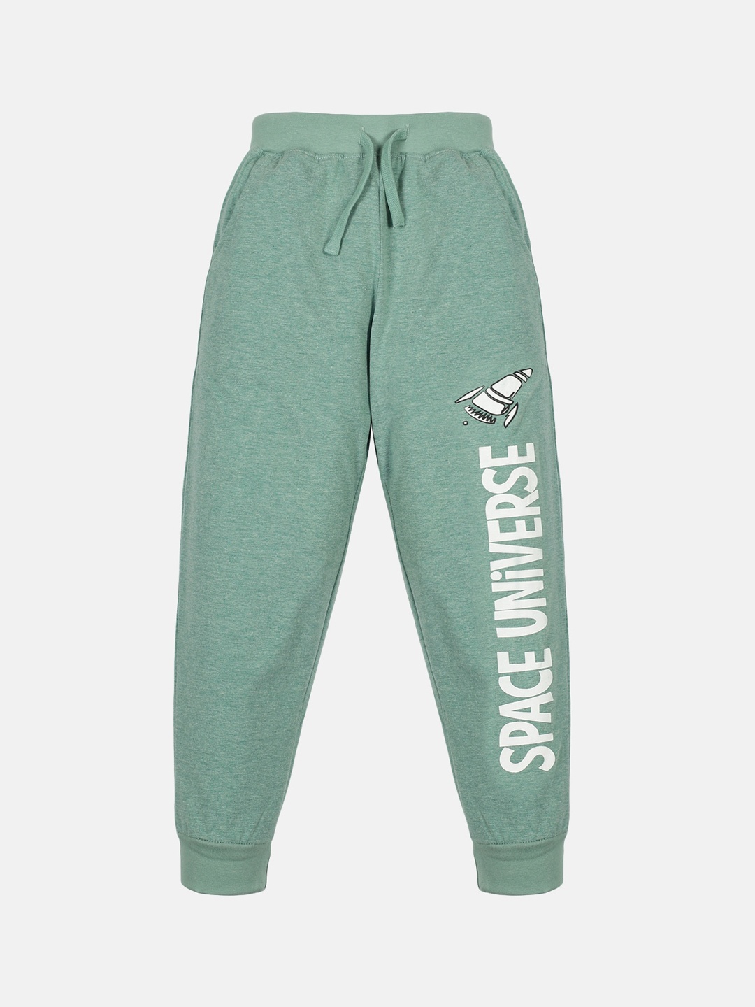 

KiddoPanti Boys Sea Green Printed Cotton Track Pants