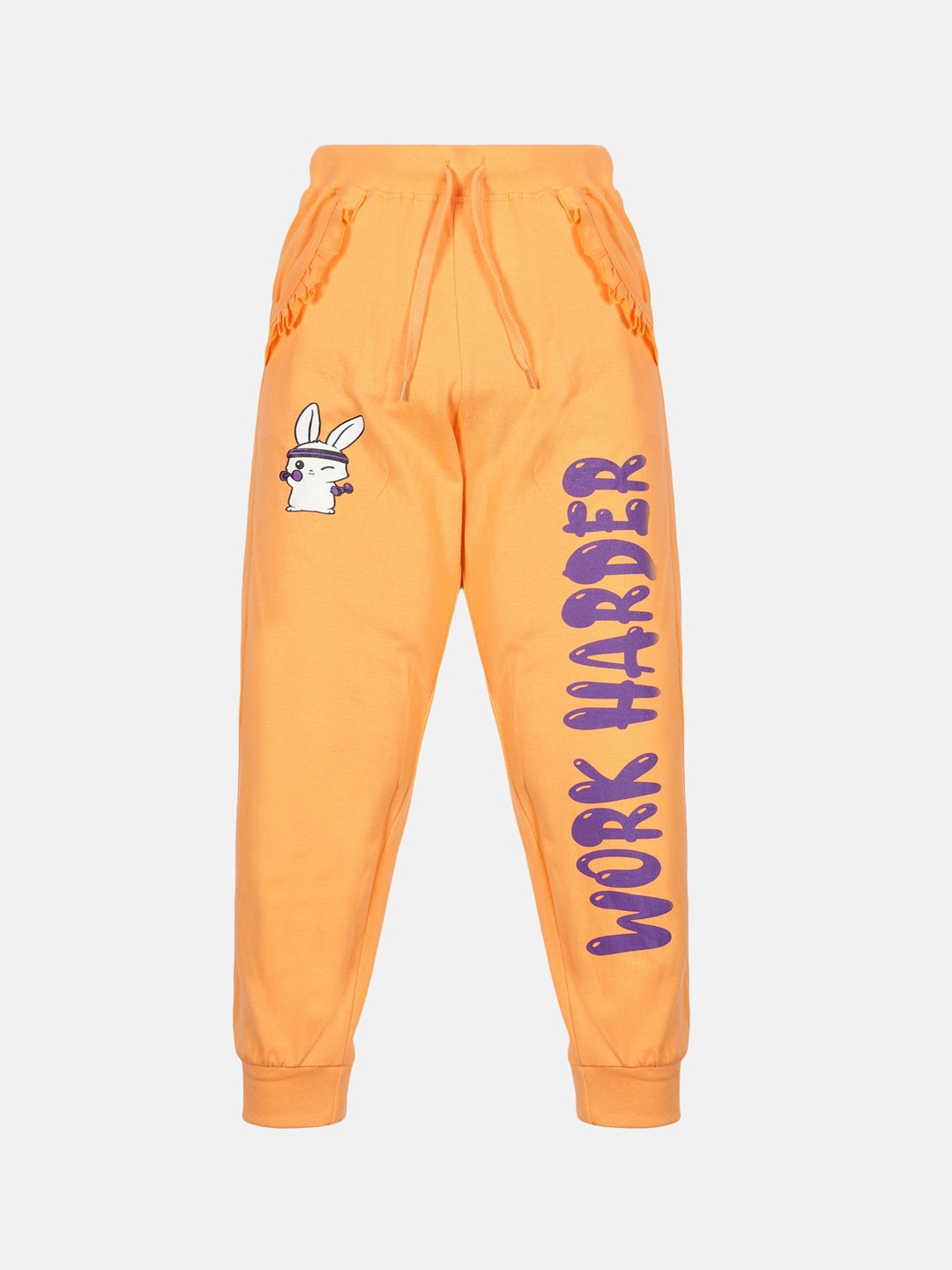 

KiddoPanti Girls Peach-Coloured Printed Pure Cotton Joggers