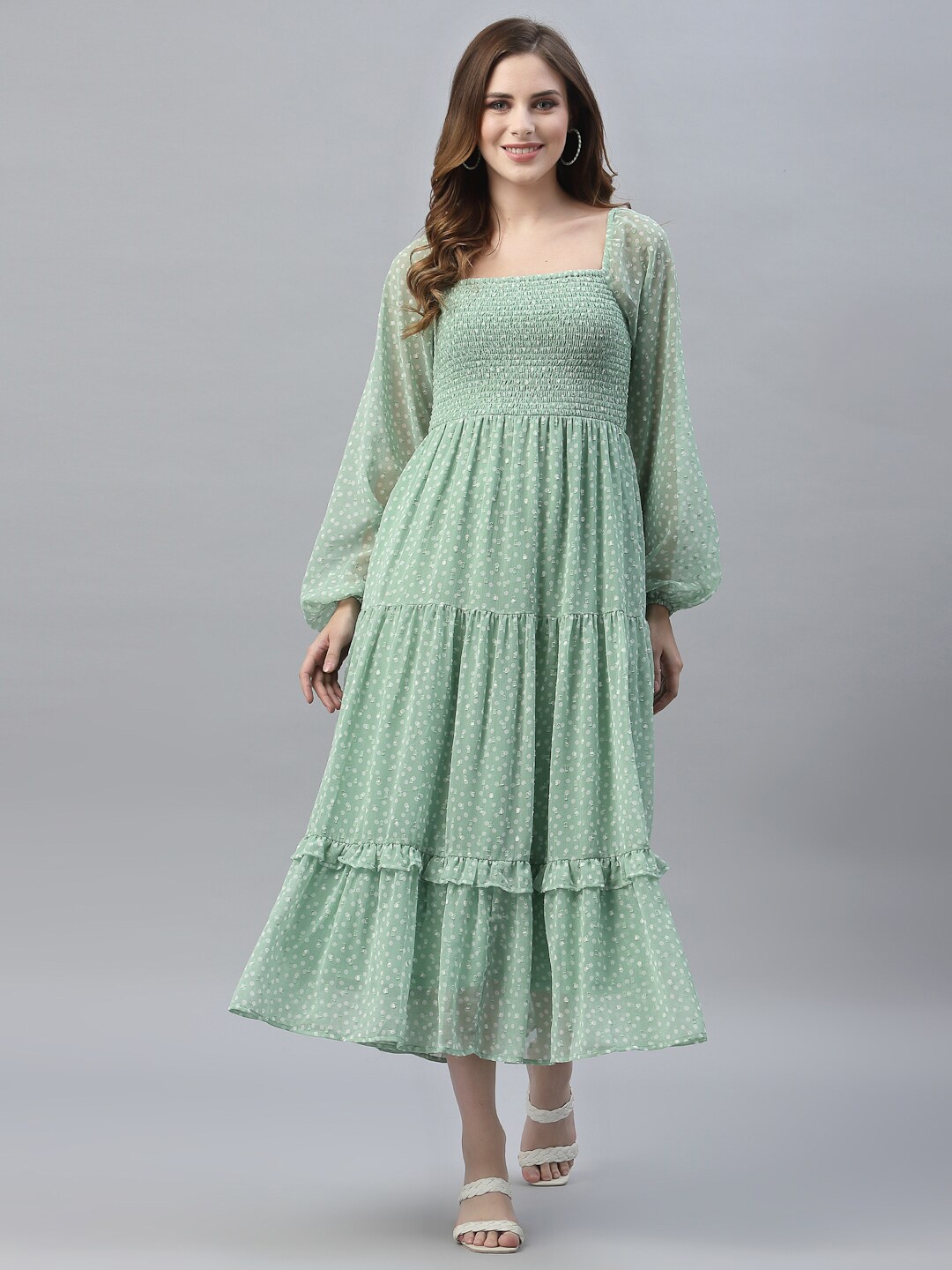 

Strong And Brave Sea Green Ethnic Motifs Odour Free Midi Dress