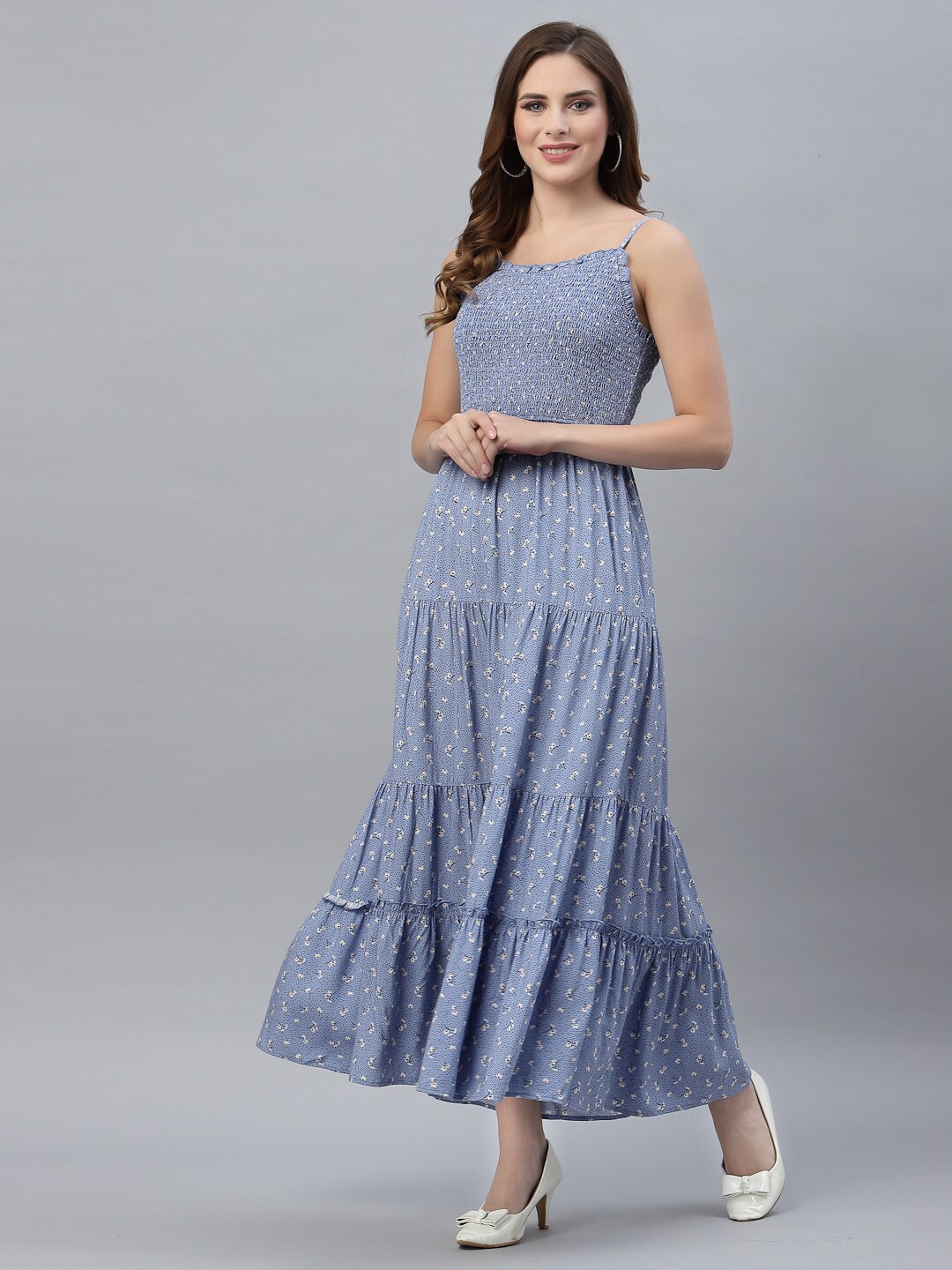 

Strong And Brave Blue Floral Smocked Odour Free Maxi Dress