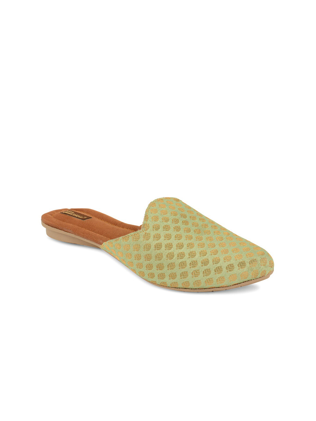 

DESI COLOUR Women Green Ethnic Woven Design Mules