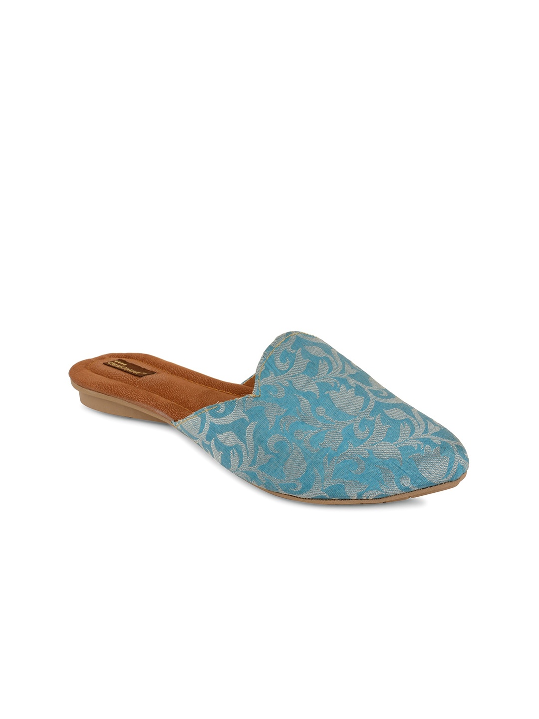 

DESI COLOUR Women Blue Printed Leather Ethnic Flats
