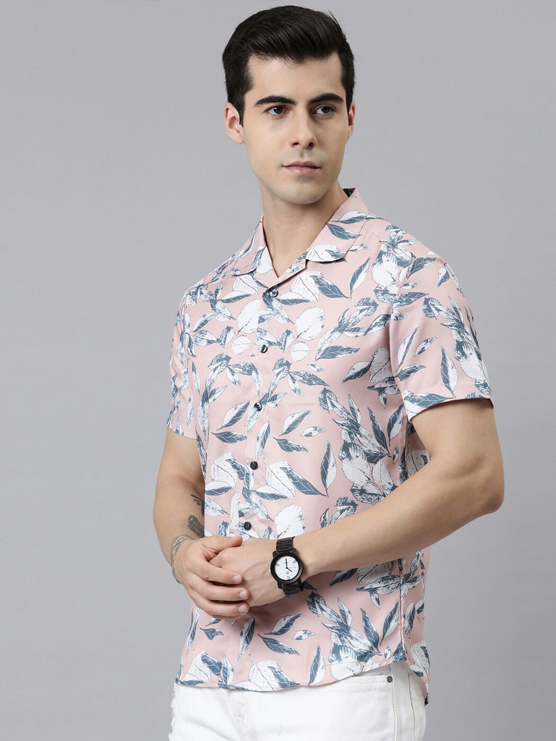 

Bushirt Men Peach-Coloured Comfort Printed Party Shirt