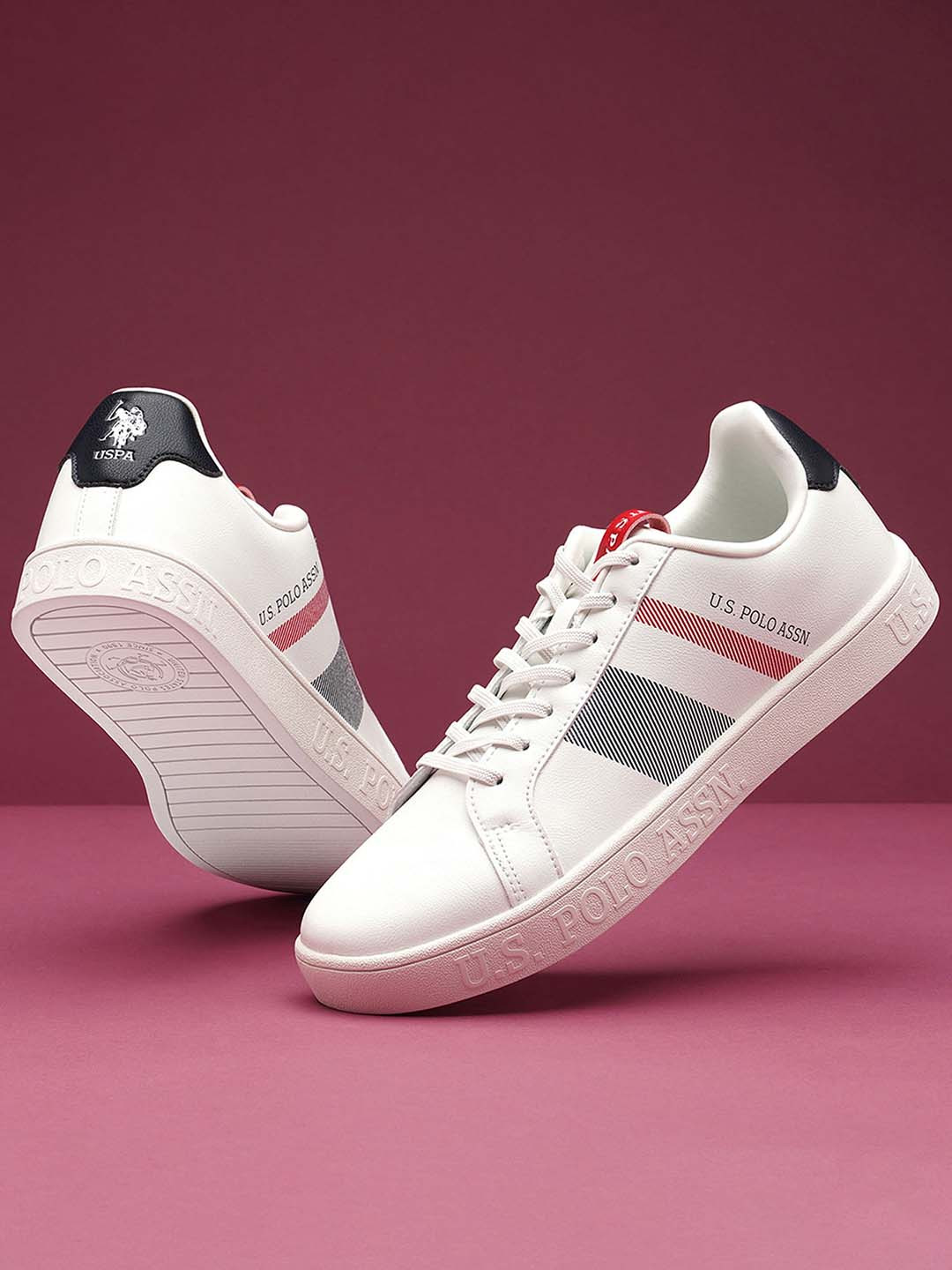 

U S Polo Assn Men Off White Woven Design PU Sneakers