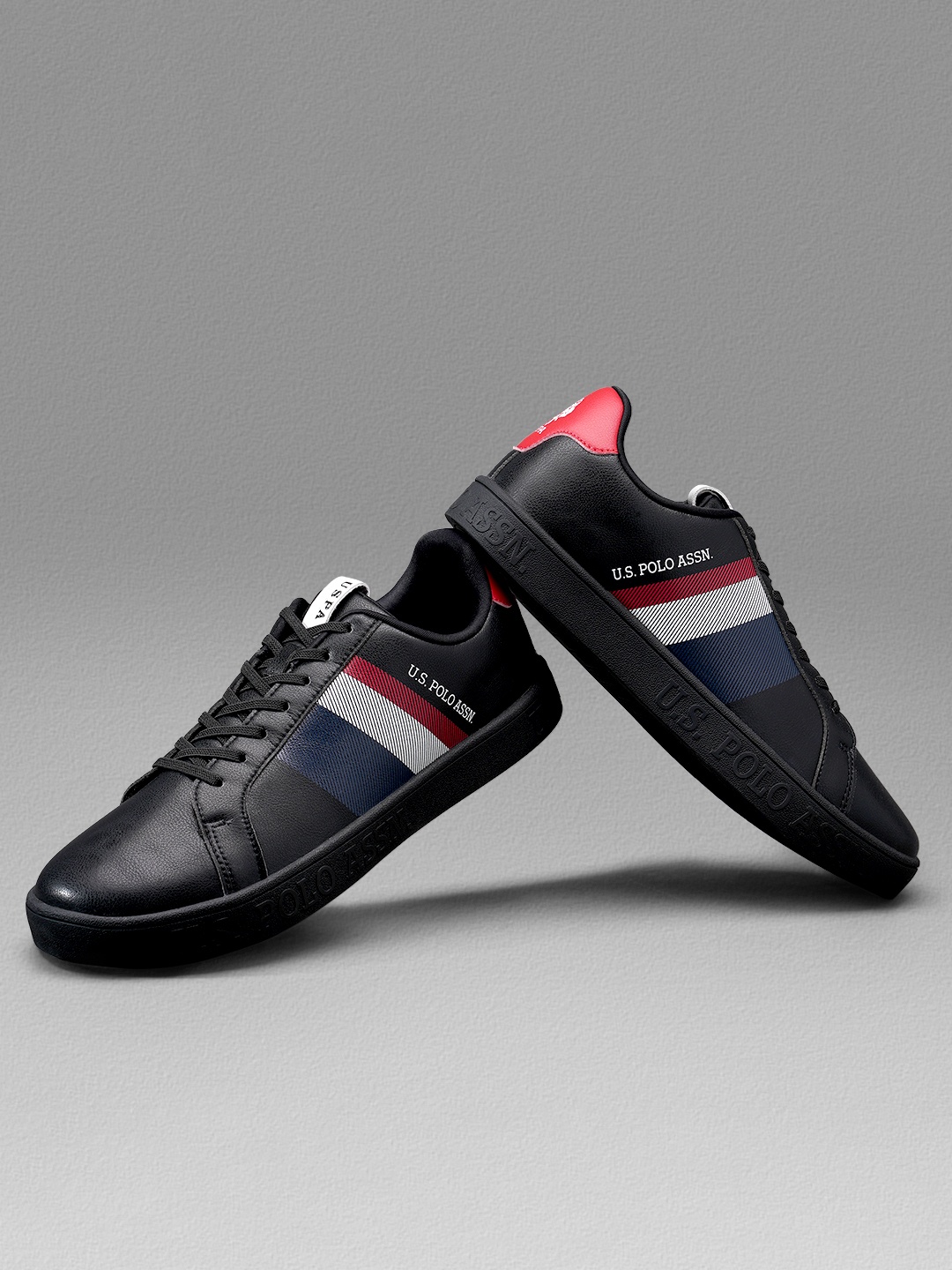 

U S Polo Assn Men Black Striped PU Sneakers