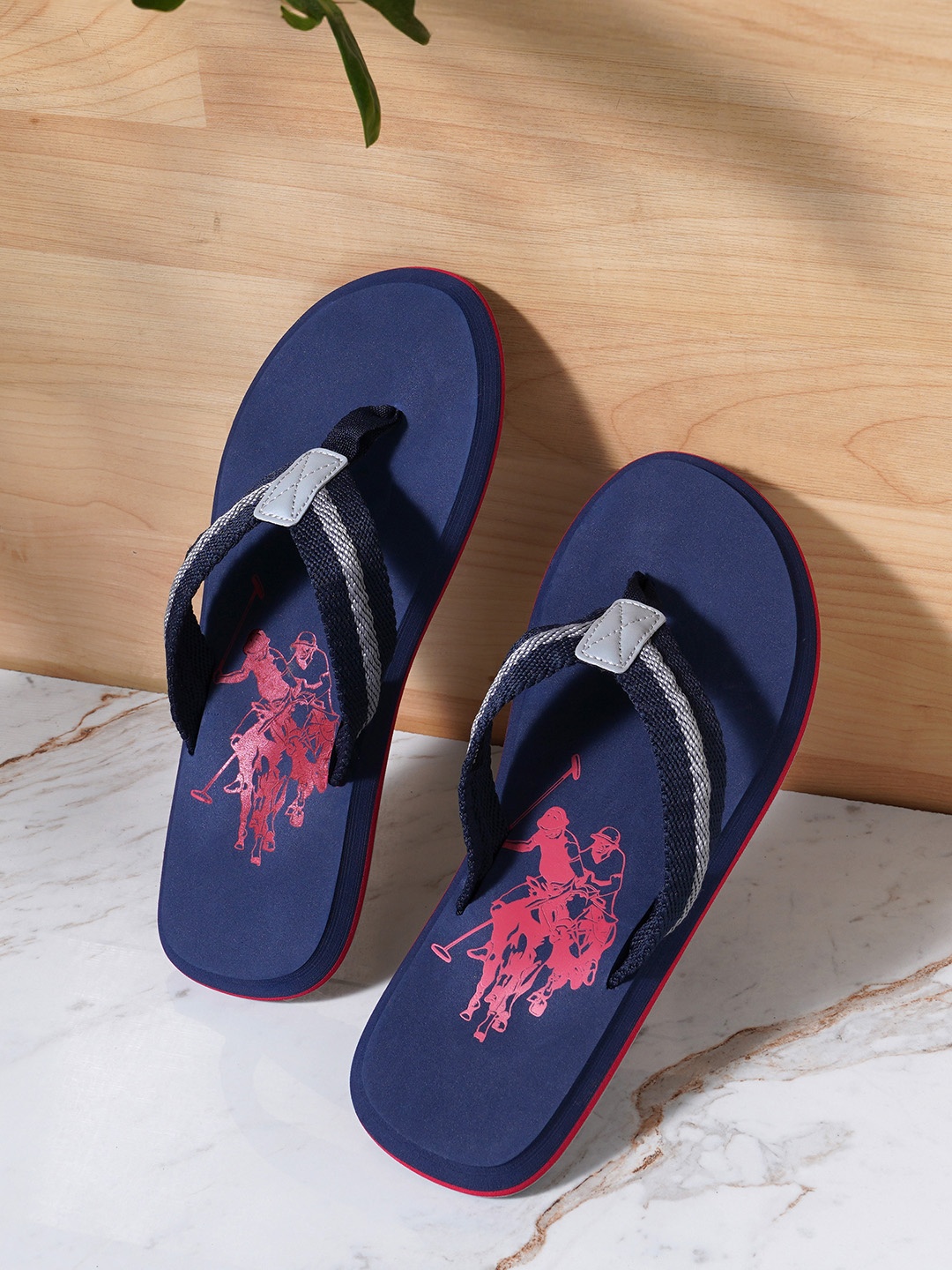 

U S Polo Assn Men Navy Blue & Pink Printed Thong Flip-Flops